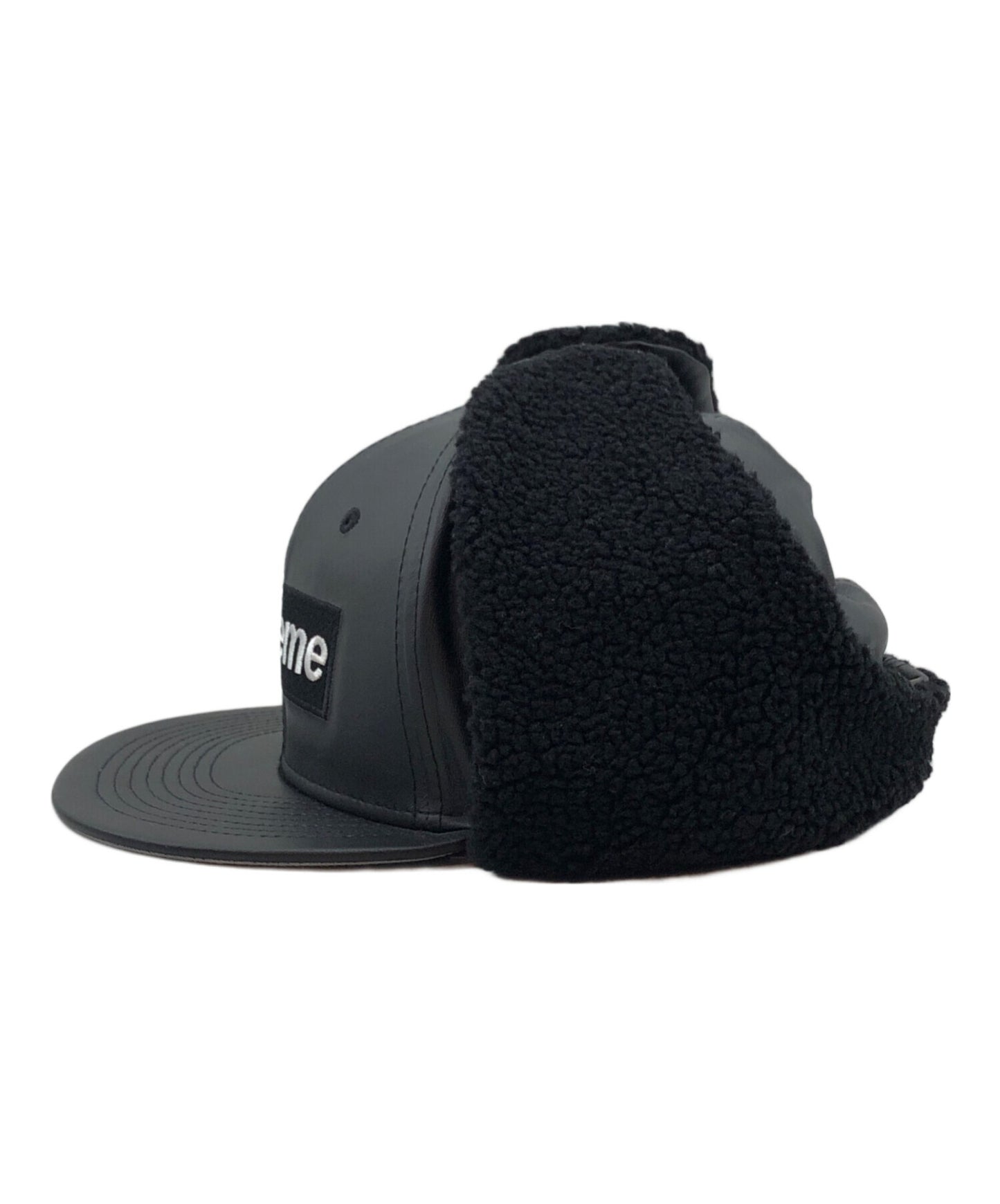 [Pre-owned] SUPREME LEATHER EARFLAP BOX LOGO NEW ERA