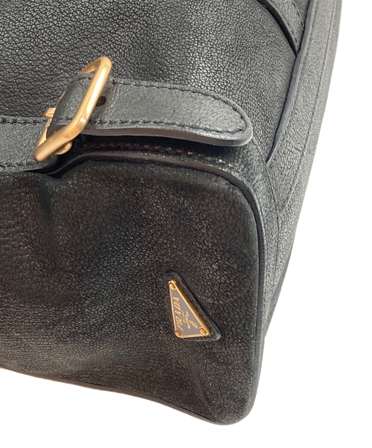 [Pre-owned] PRADA Antique-finished buckle leather bag