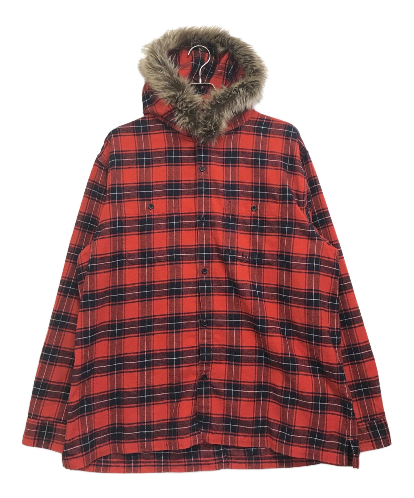 [Pre-owned] SUPREME Fur Trim Flannel Hooded Shirt