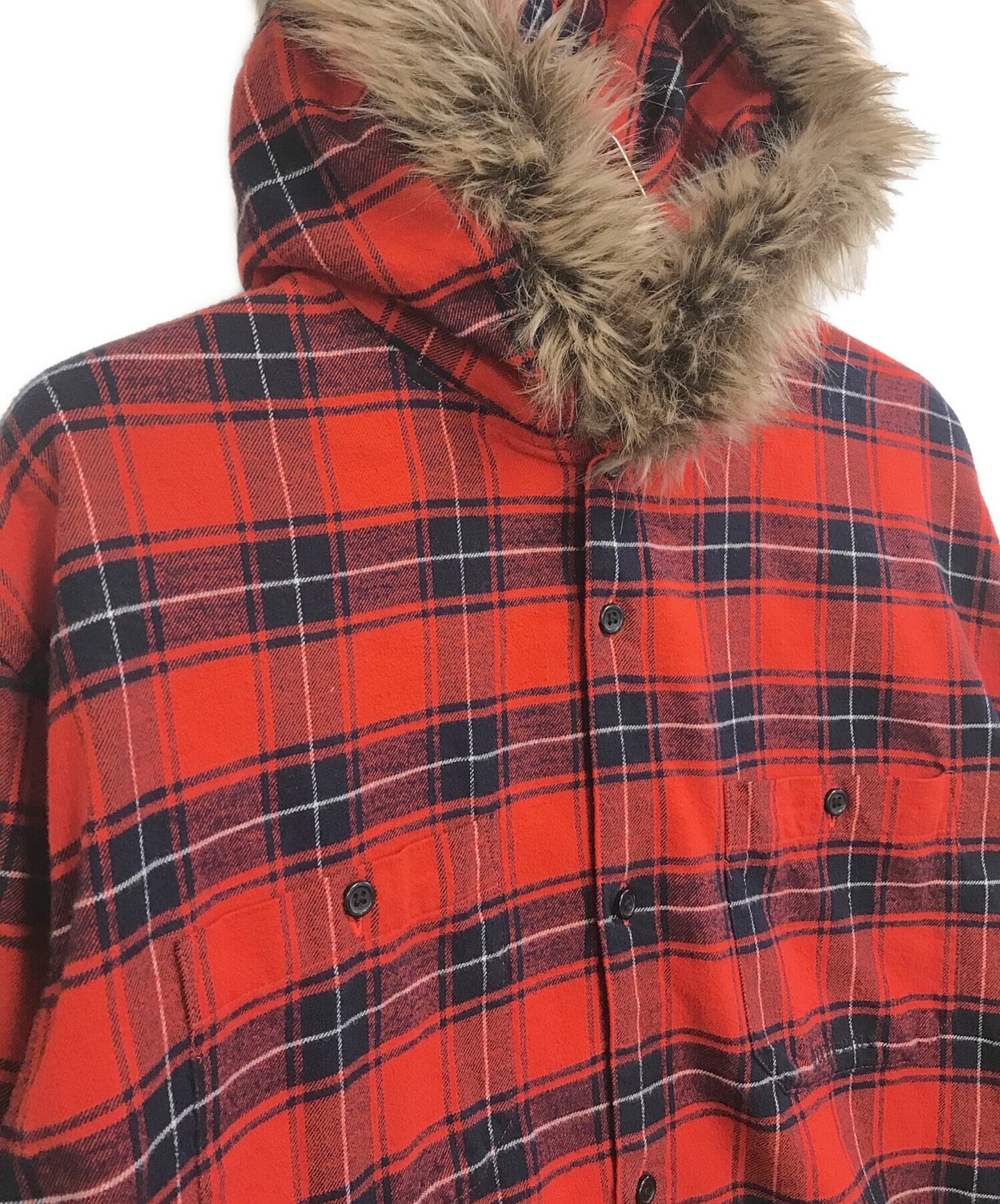 [Pre-owned] SUPREME Fur Trim Flannel Hooded Shirt