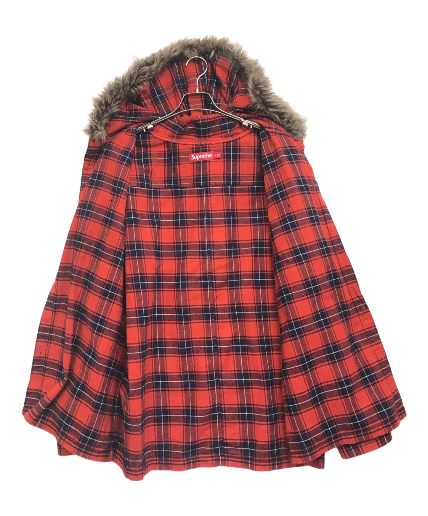 [Pre-owned] SUPREME Fur Trim Flannel Hooded Shirt