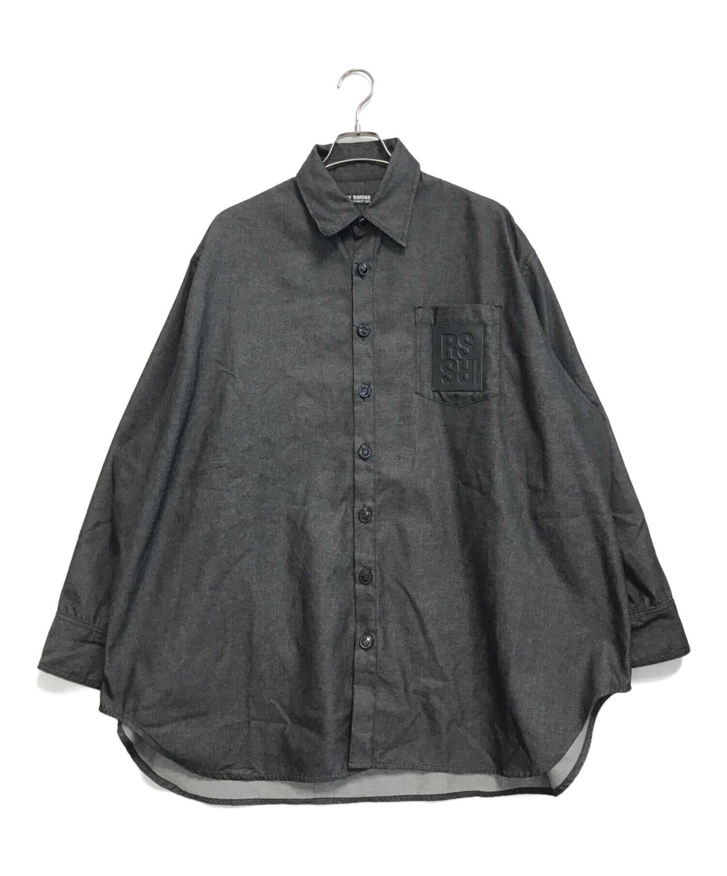 [Pre-owned] RAF SIMONS OVERSIZED DENIM SHIRT WITH LEATHER PATCH 231-M243