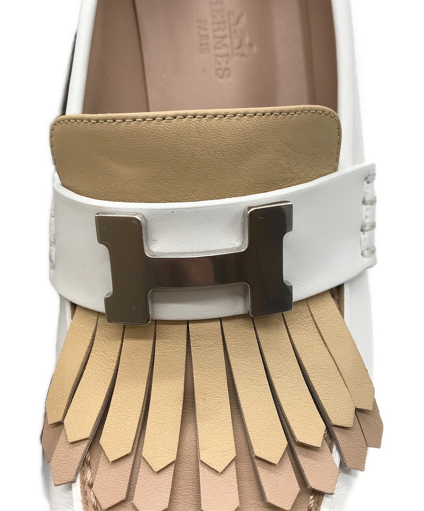 [Pre-owned] HERMES Moccasin Leather Pumps/Tassel Heel Loafers