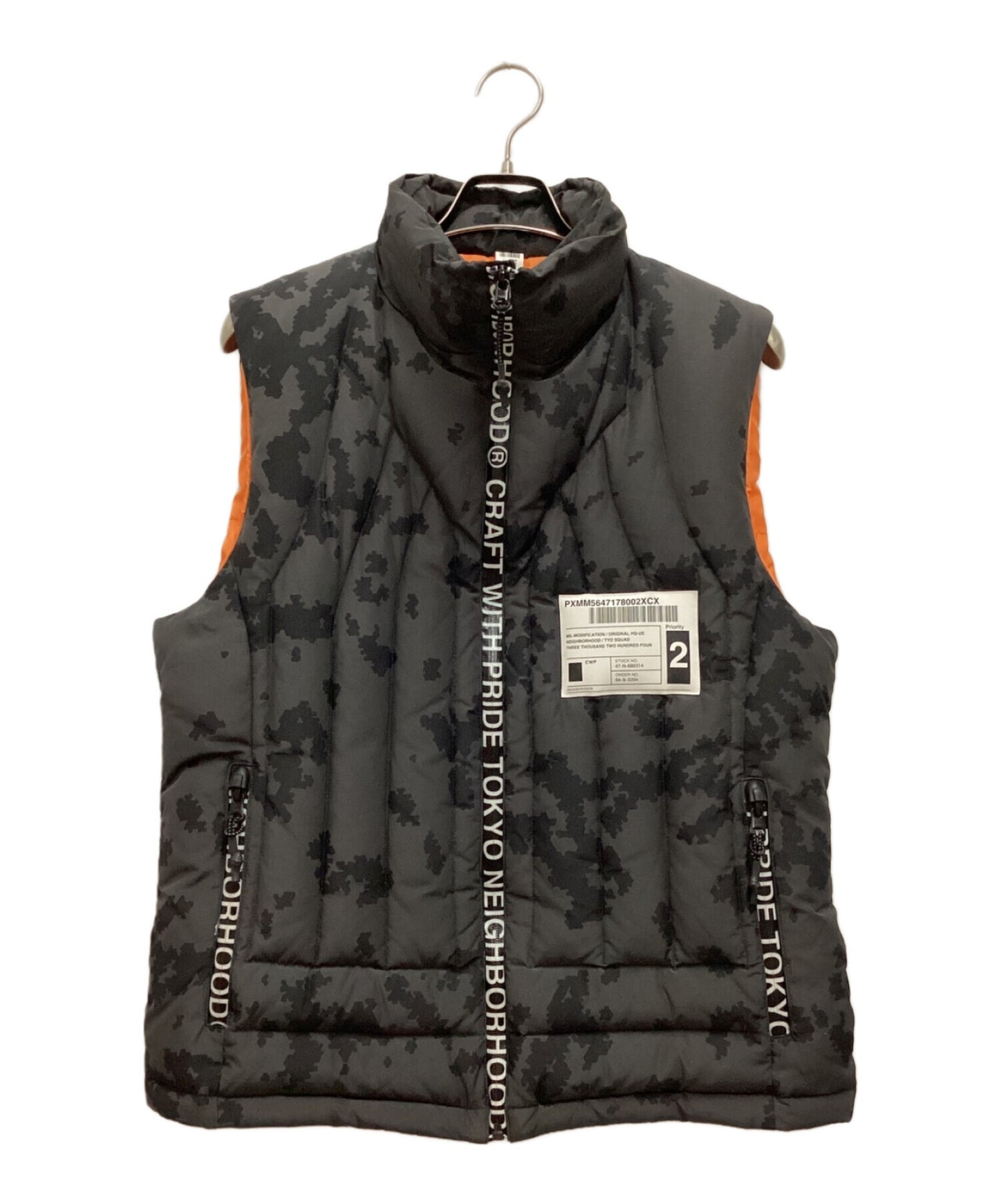 [Pre-owned] NEIGHBORHOOD DEJ SC . DOWN / NC-VEST Down vest, digital snow camo pattern, logo zip, stand collar 19AW 192tsnh-jkm11