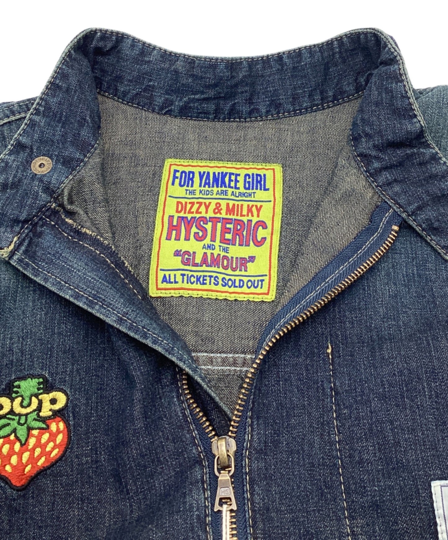 [Pre-owned] Hysteric Glamour POPBERRY Embroidered Denim Racing Jacket Zip Stand Collar 01223AB12