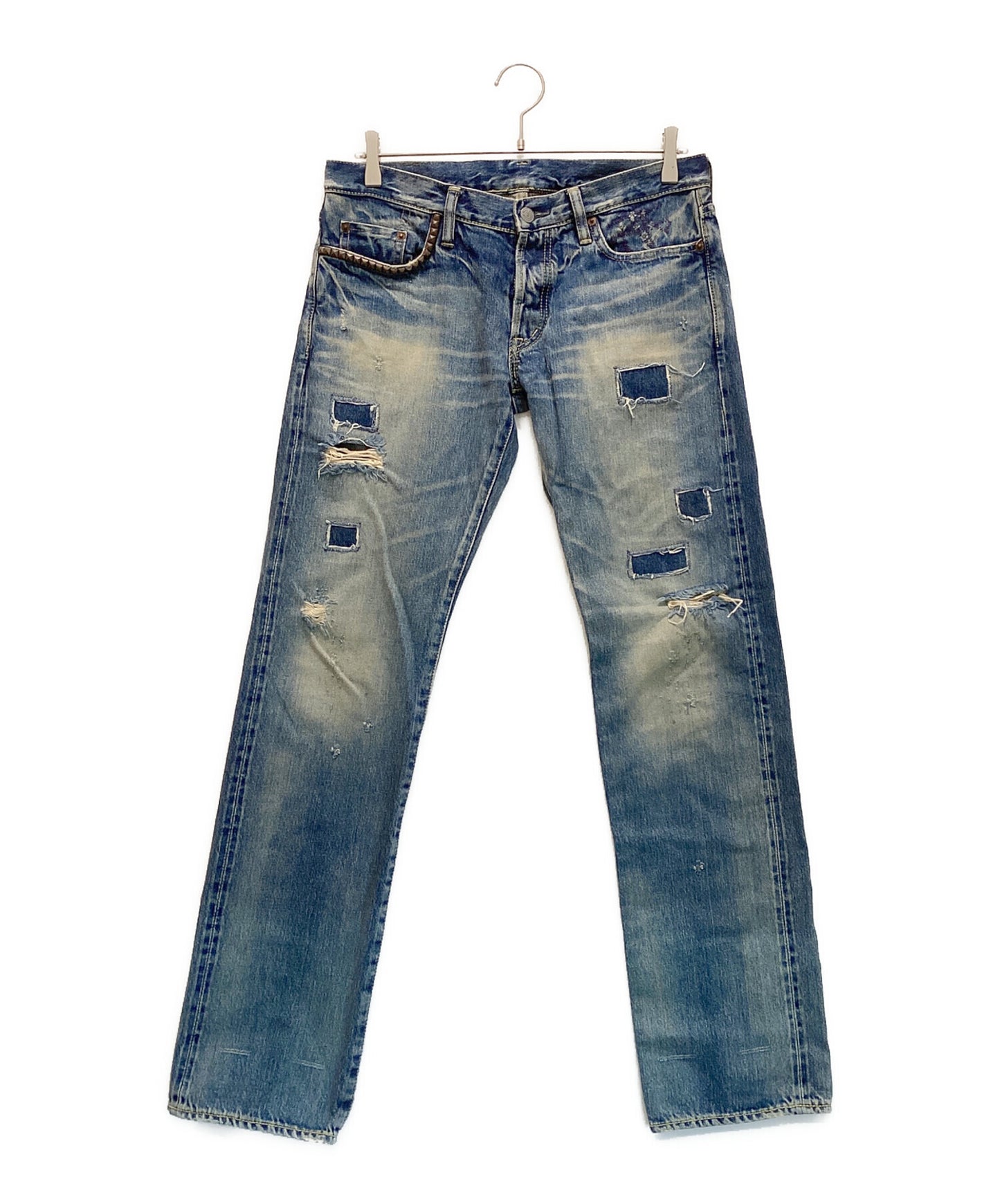 [Pre-owned] Hysteric Glamour Small Window Remake Denim Pants Straight Damaged Studded 4AP-2103