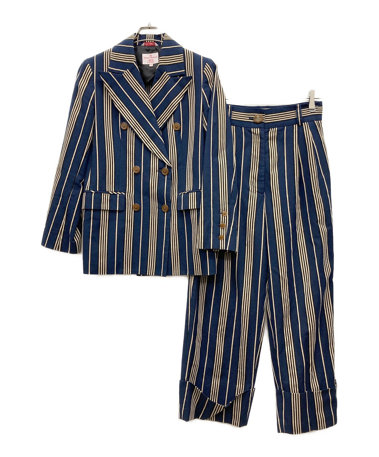 [Pre-owned] Vivienne Westwood RED LABEL Peaked Lapel Double-Breasted Striped Jacket jacket 16-01-491011 pants 16-01-791013