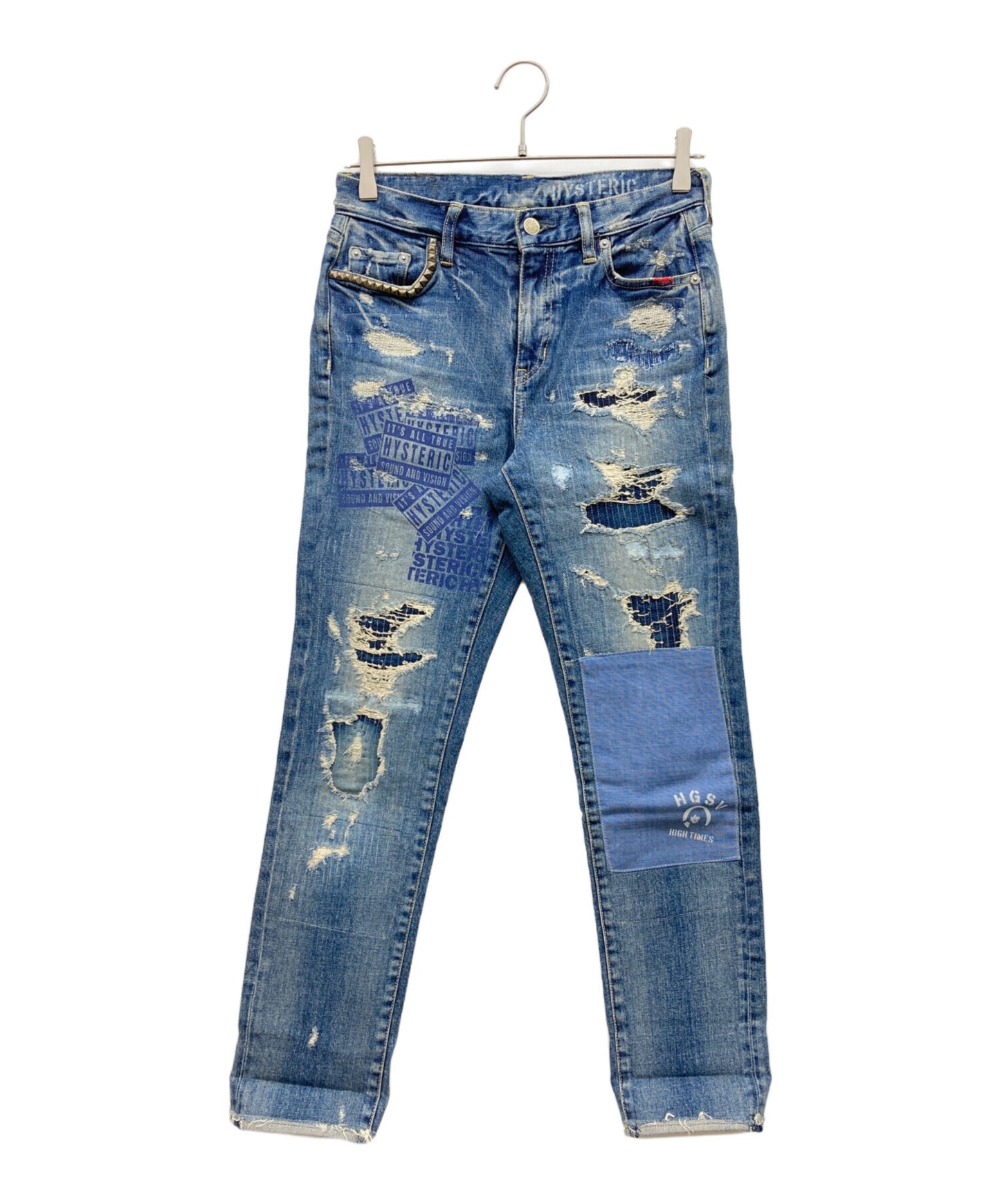 [Pre-owned] Hysteric Glamour Logo Studded Damaged Denim Pants Jeans 01191AP16