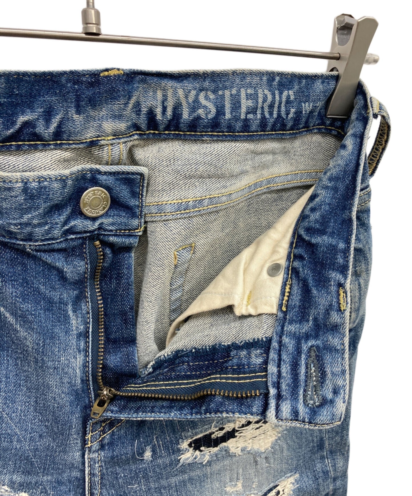 [Pre-owned] Hysteric Glamour Logo Studded Damaged Denim Pants Jeans 01191AP16
