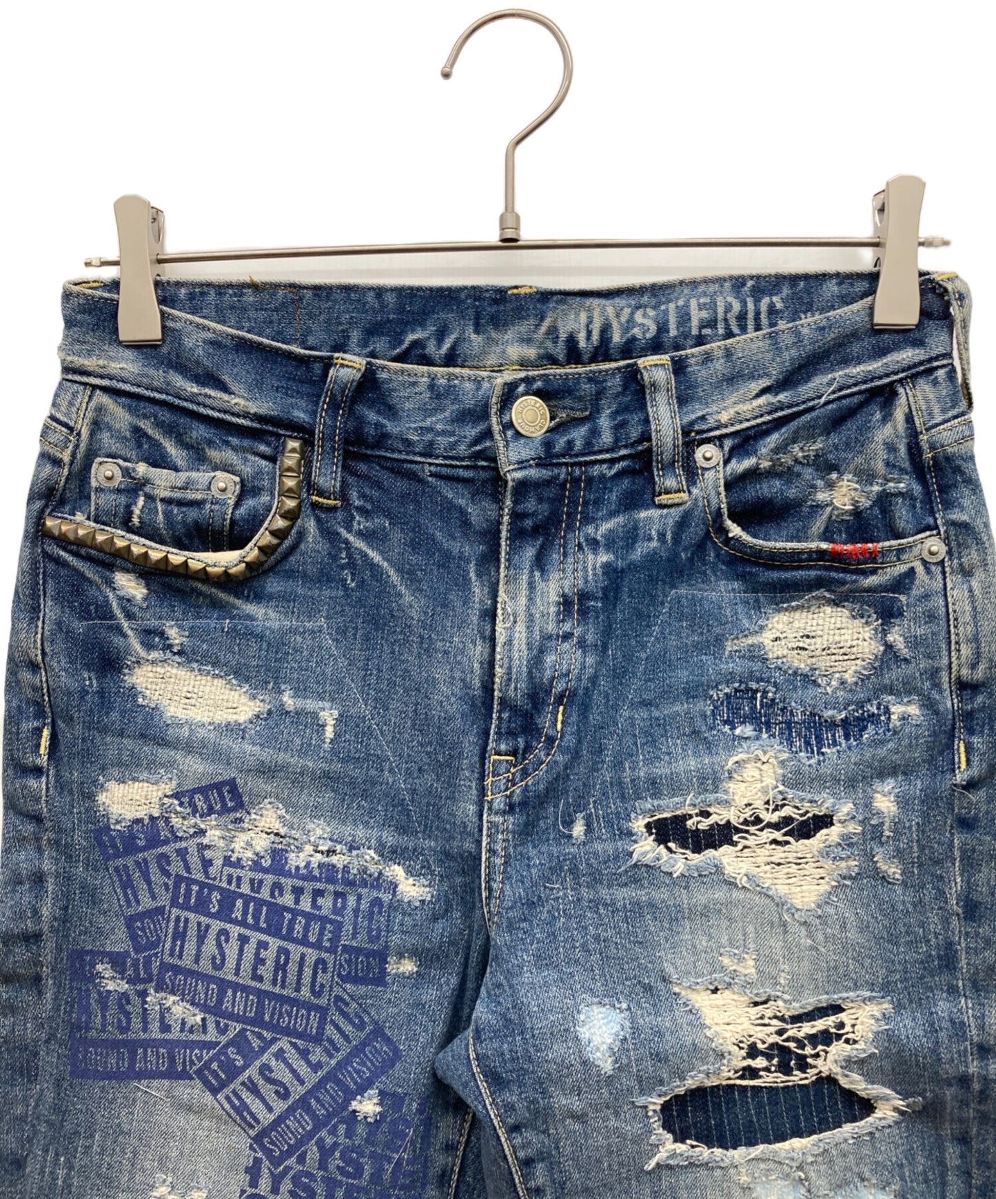 [Pre-owned] Hysteric Glamour Logo Studded Damaged Denim Pants Jeans 01191AP16