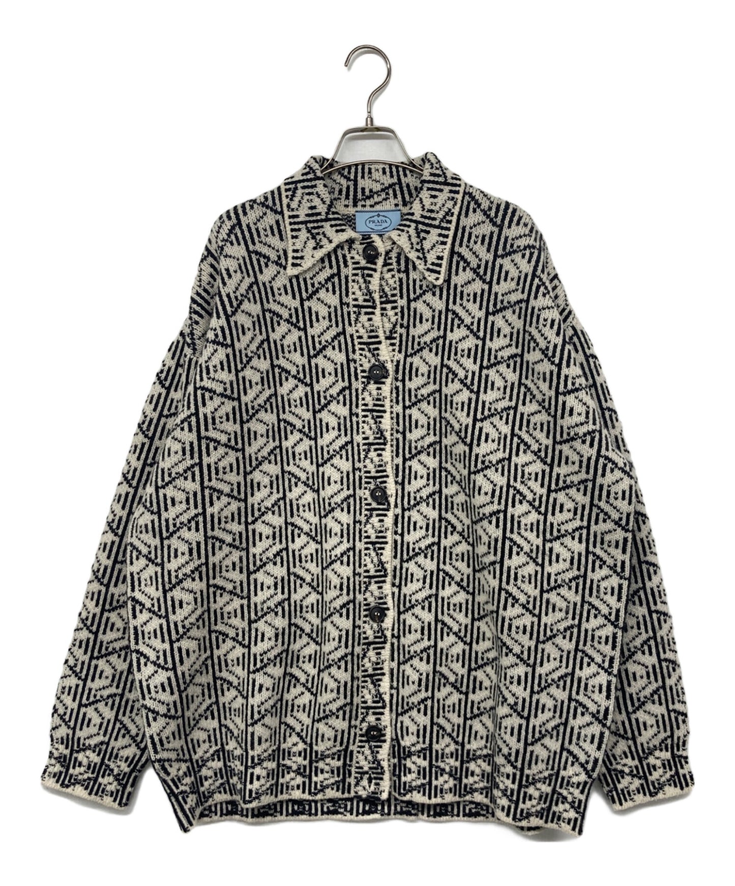 [Pre-owned] PRADA Knit cardigan with all-over patterned collar P25I32