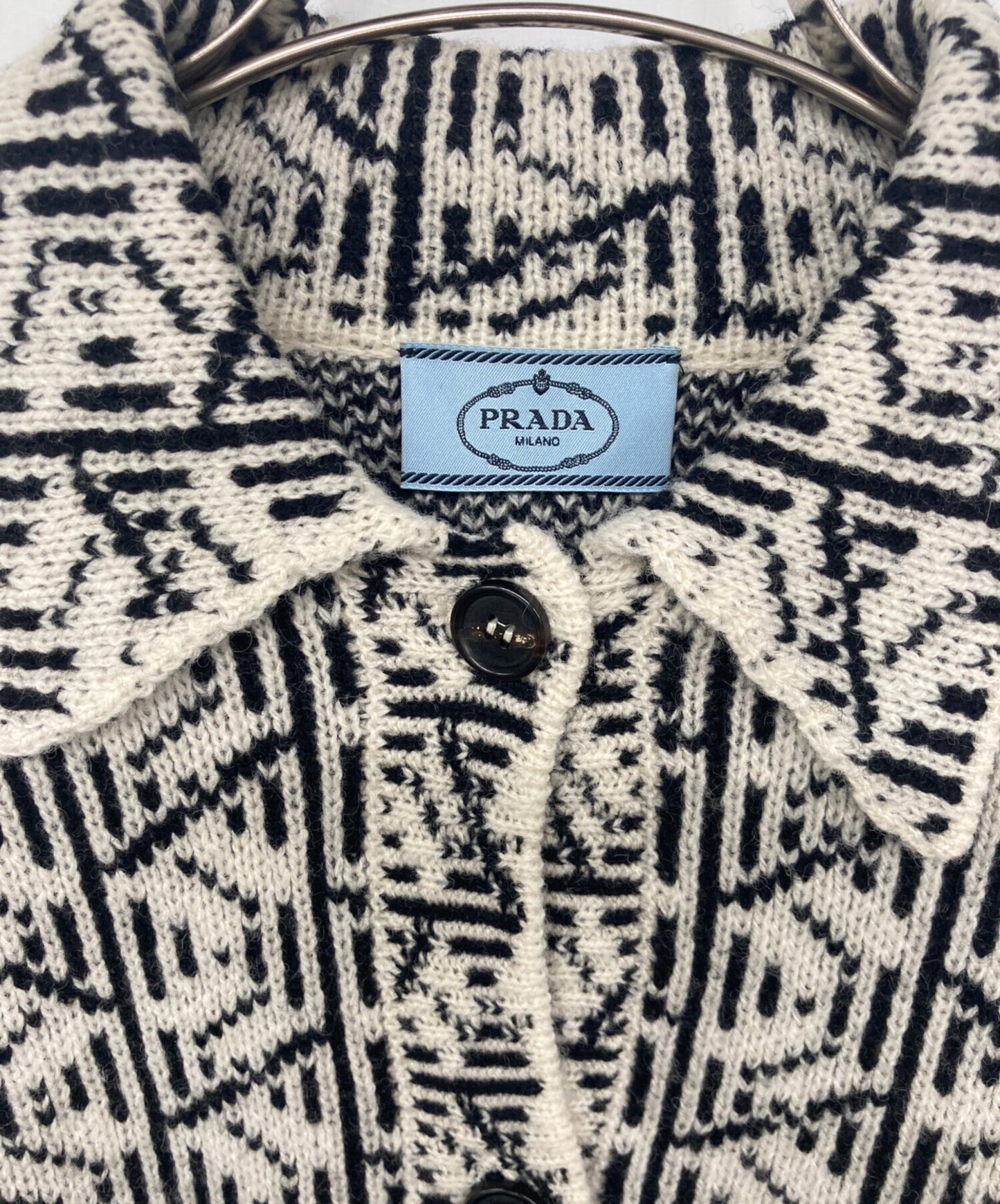 [Pre-owned] PRADA Knit cardigan with all-over patterned collar P25I32