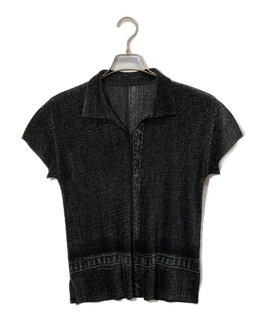 [Pre-owned] PLEATS PLEASE Denim Transfer Pleated Blouse PP21FK332