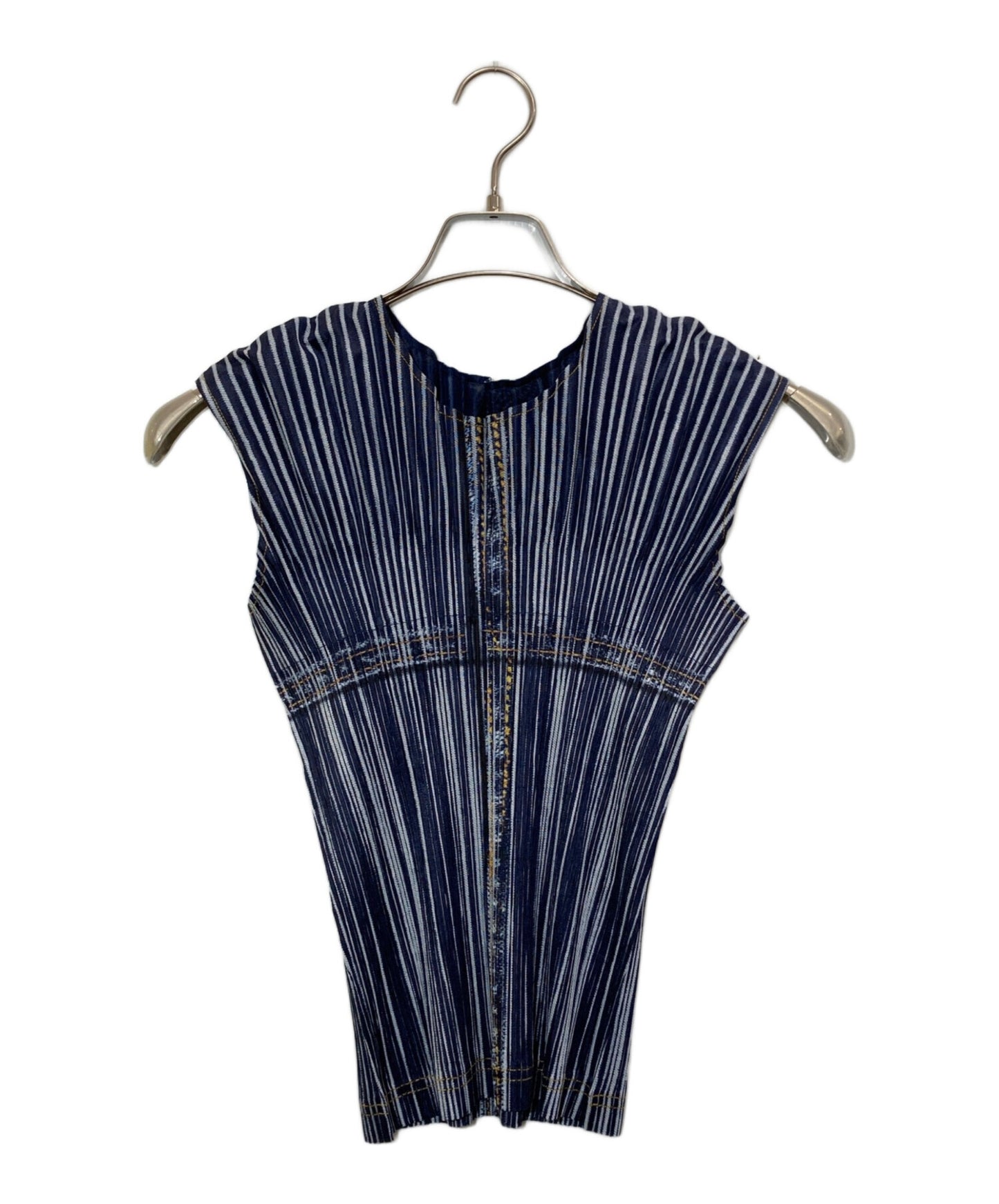 [Pre-owned] PLEATS PLEASE Denim Transfer Pleated Blouse PP01-JK592