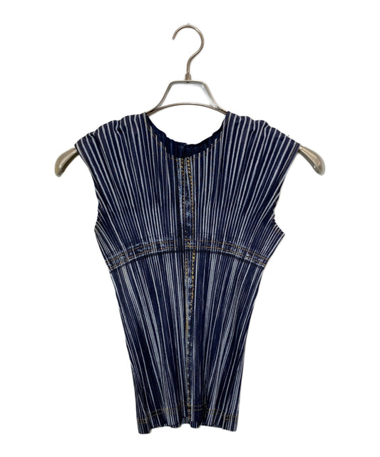 [Pre-owned] PLEATS PLEASE Denim Transfer Pleated Blouse PP01-JK592