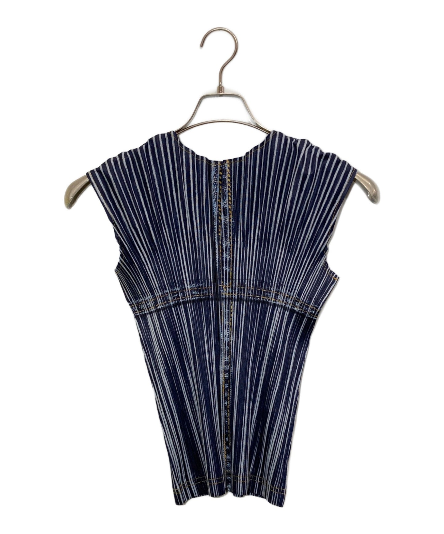 [Pre-owned] PLEATS PLEASE Denim Transfer Pleated Blouse PP01-JK592