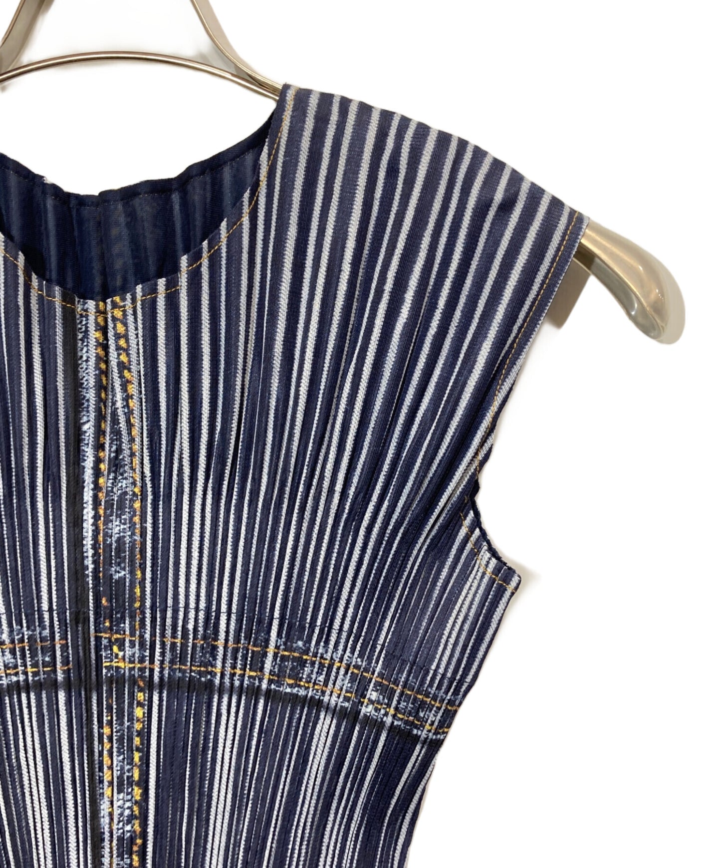 [Pre-owned] PLEATS PLEASE Denim Transfer Pleated Blouse PP01-JK592