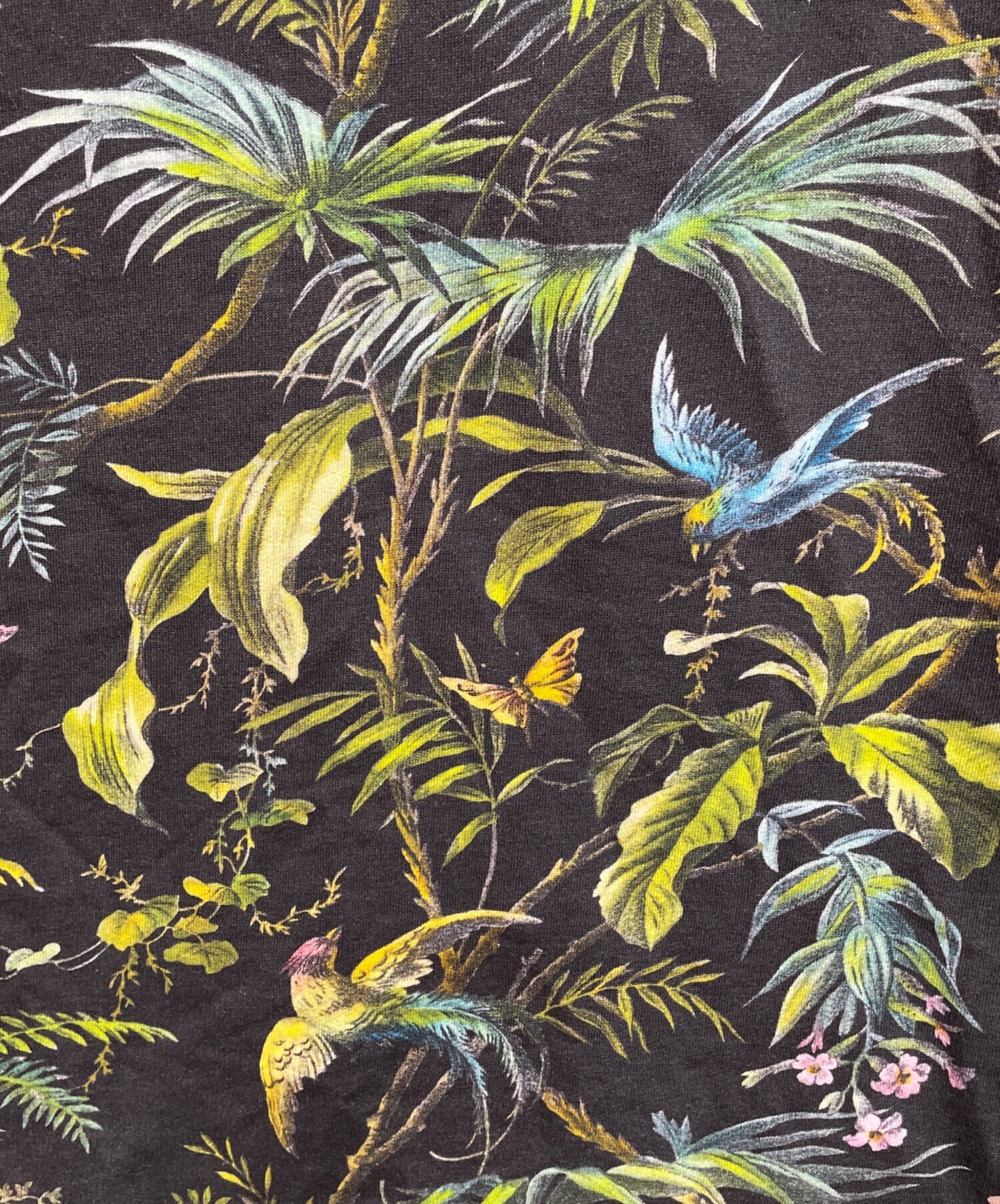 TROPICAL PRINT FELTED COTTON SWEATSHIRT Tropical Leaves Printed Cotton Poplin Fabric - Navy \u0026 Pink