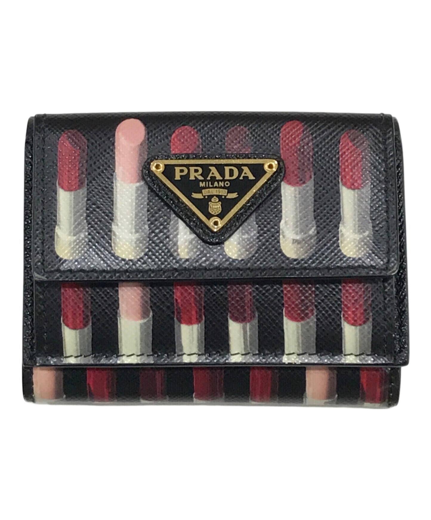 [Pre-owned] PRADA Lipstick Pattern Trifold Wallet 1MH021
