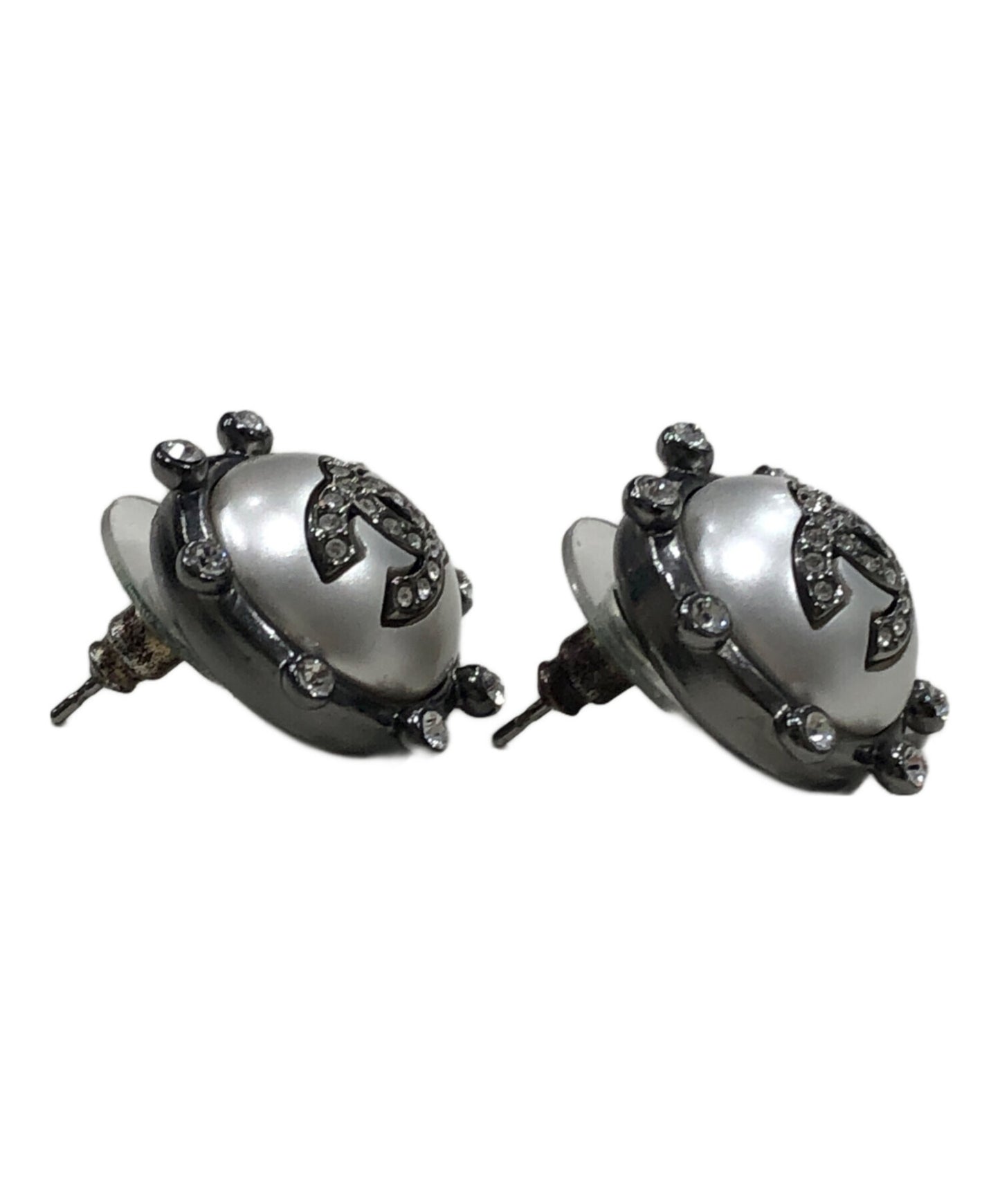 [Pre-owned] CHANEL Coco Mark and Rhinestone Earrings A21A