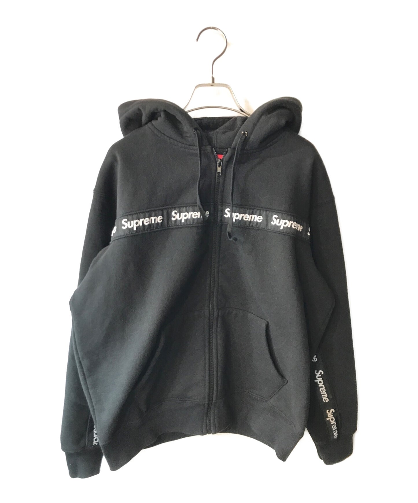 [Pre-owned] SUPREME Text Stripe Zip Up Hooded