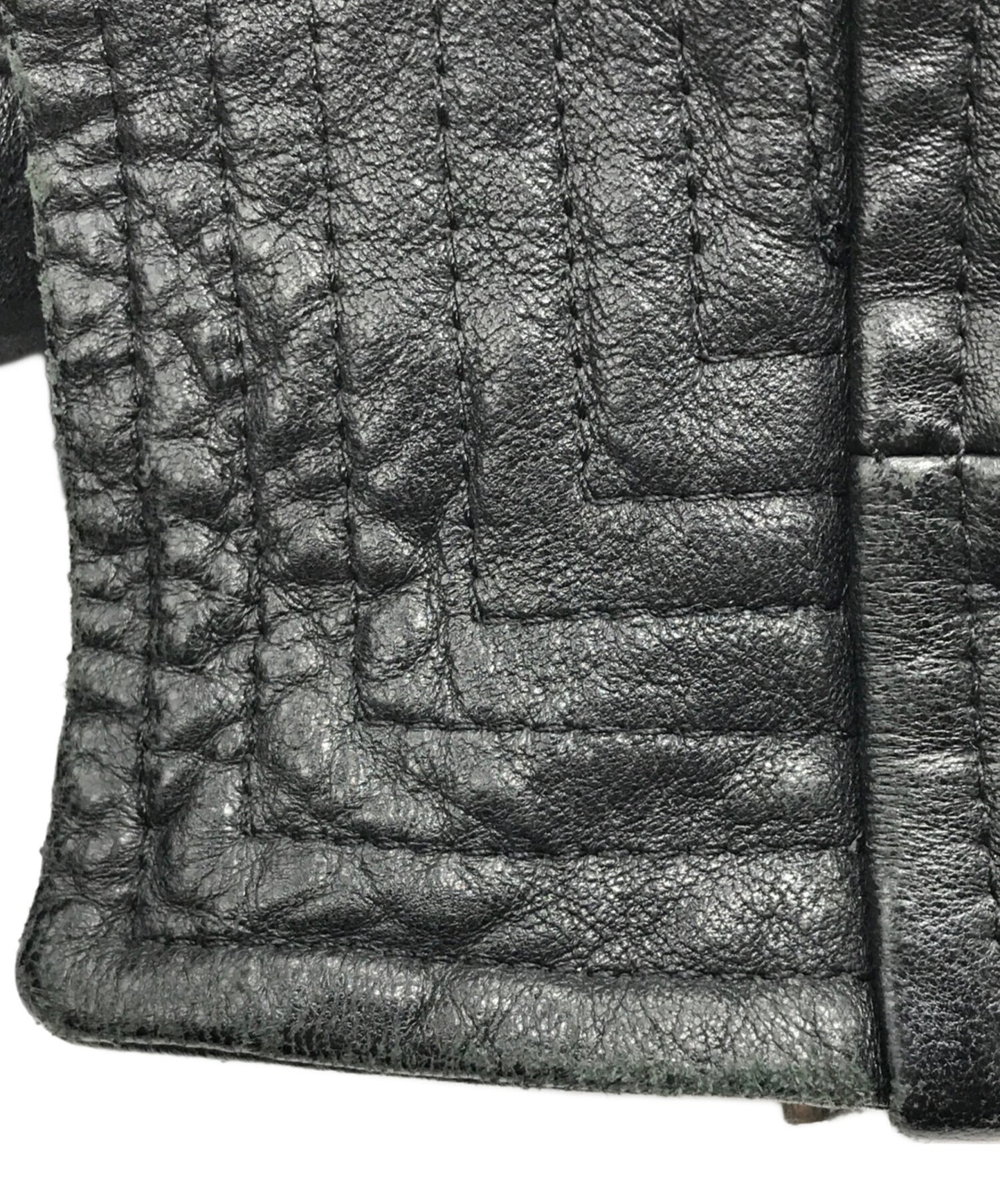 [Pre-owned] RICK OWENS Intarsia High Neck Leather Jacket RU2761