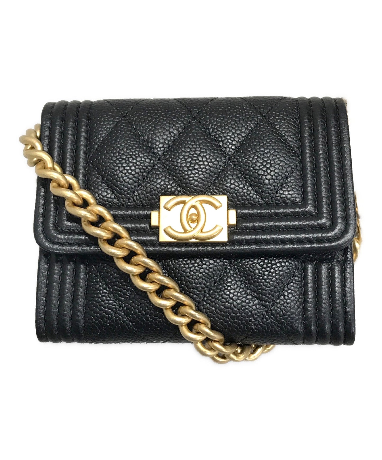 [Pre-owned] CHANEL Boy Chanel caviar skin shoulder wallet AP2206