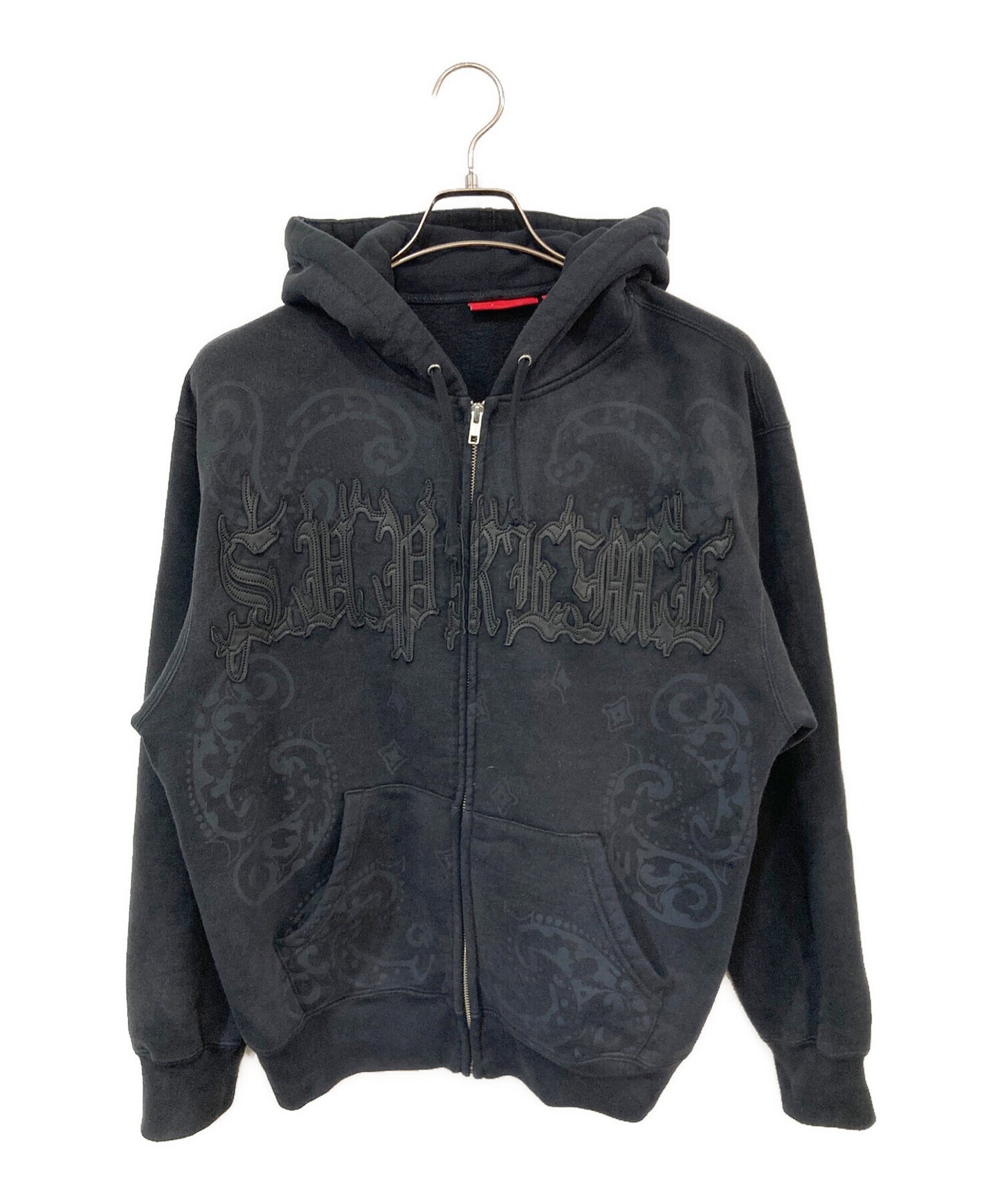 [Pre-owned] SUPREME Leather Applique Zip Up Hooded Sweatshirt