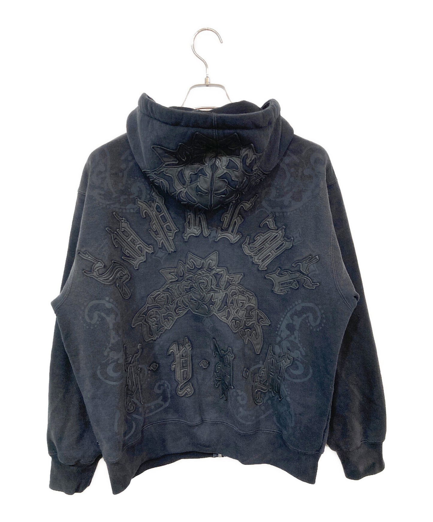 [Pre-owned] SUPREME Leather Applique Zip Up Hooded Sweatshirt