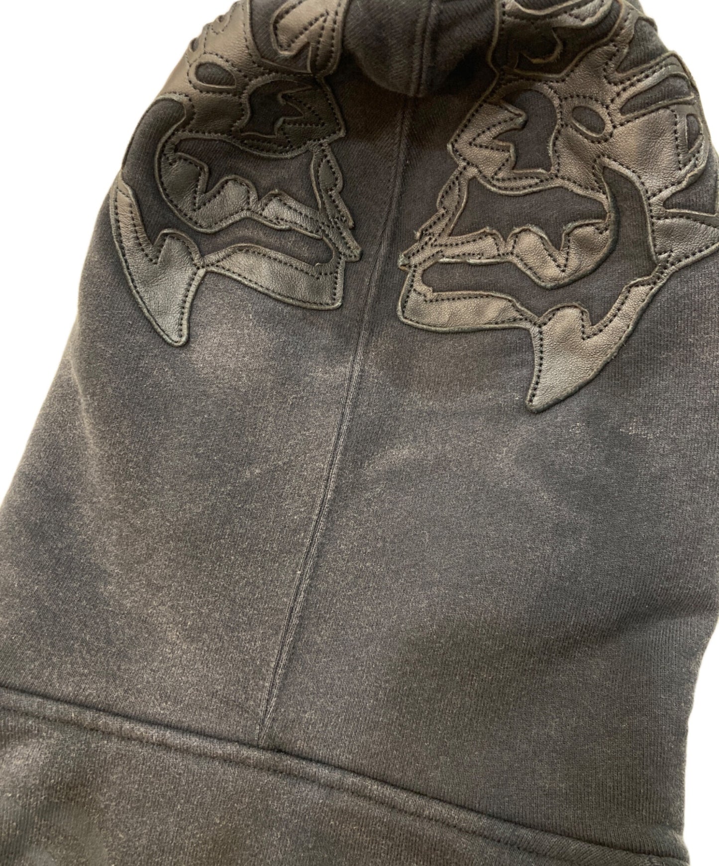 [Pre-owned] SUPREME Leather Applique Zip Up Hooded Sweatshirt