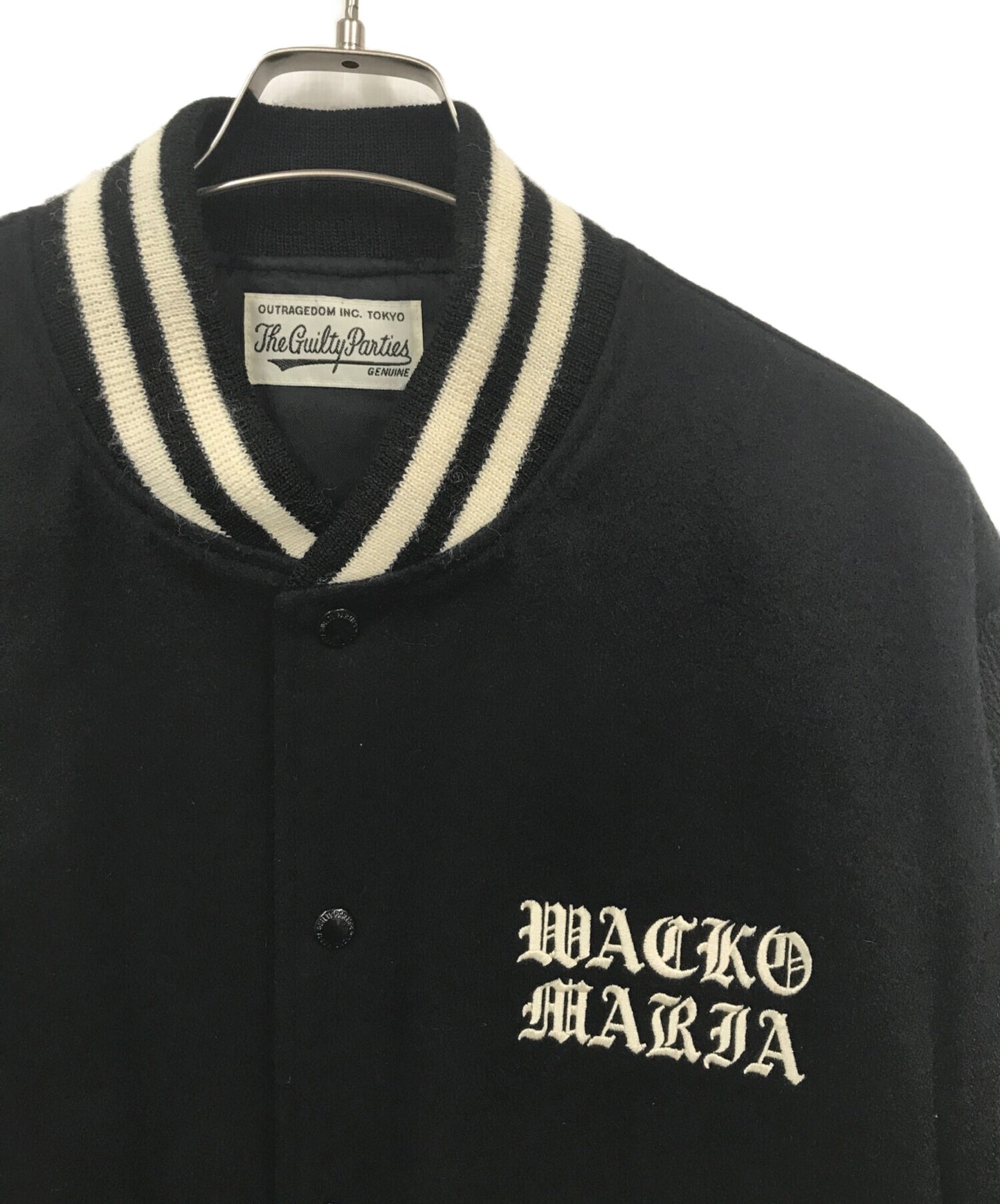 [Pre-owned] WACKO MARIA Logo-embroidered leather-switched melton jacket