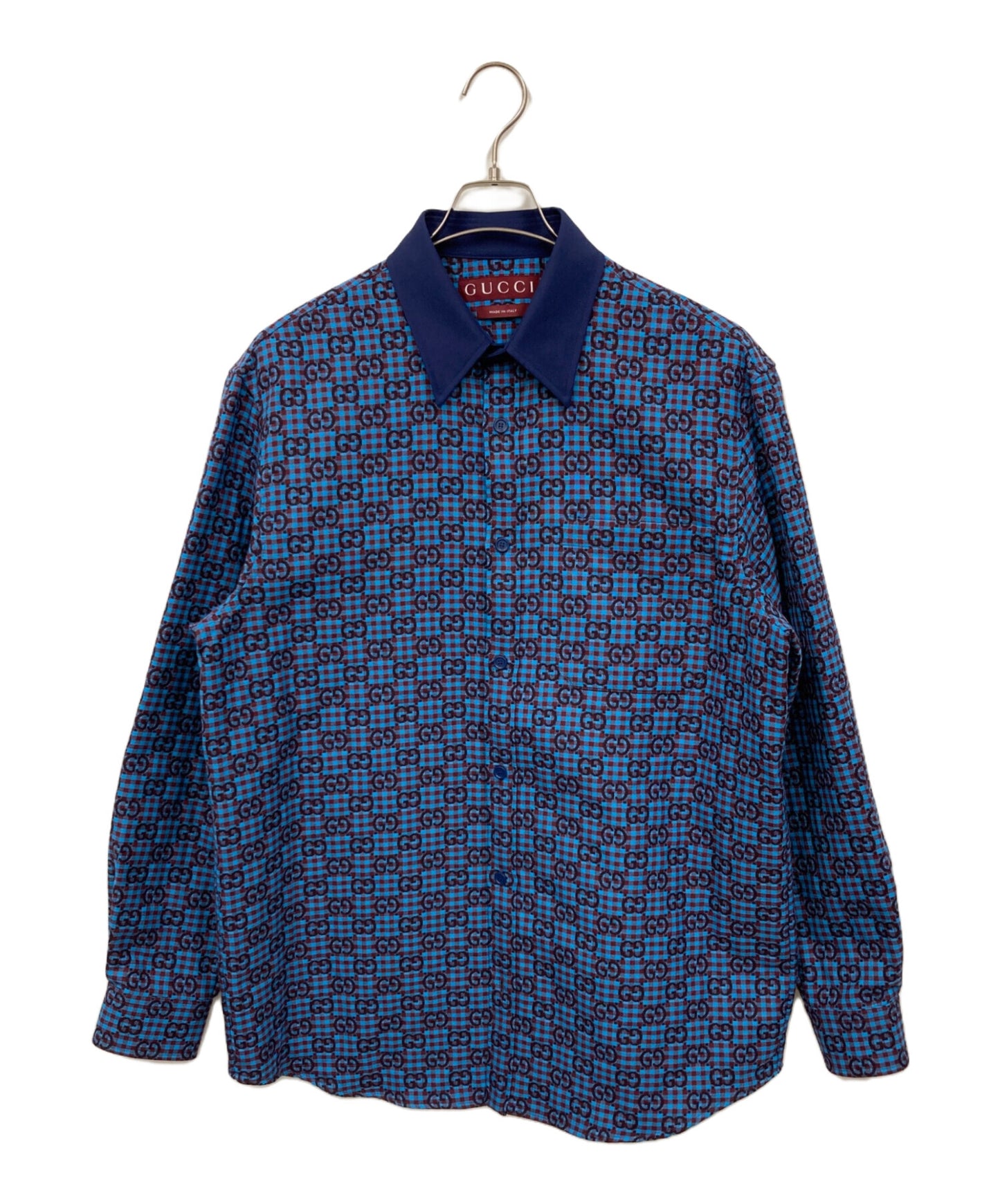 [Pre-owned] GUCCI Gingham Check Cotton-Wool Jacquard Shirt 814715 ZASIZ