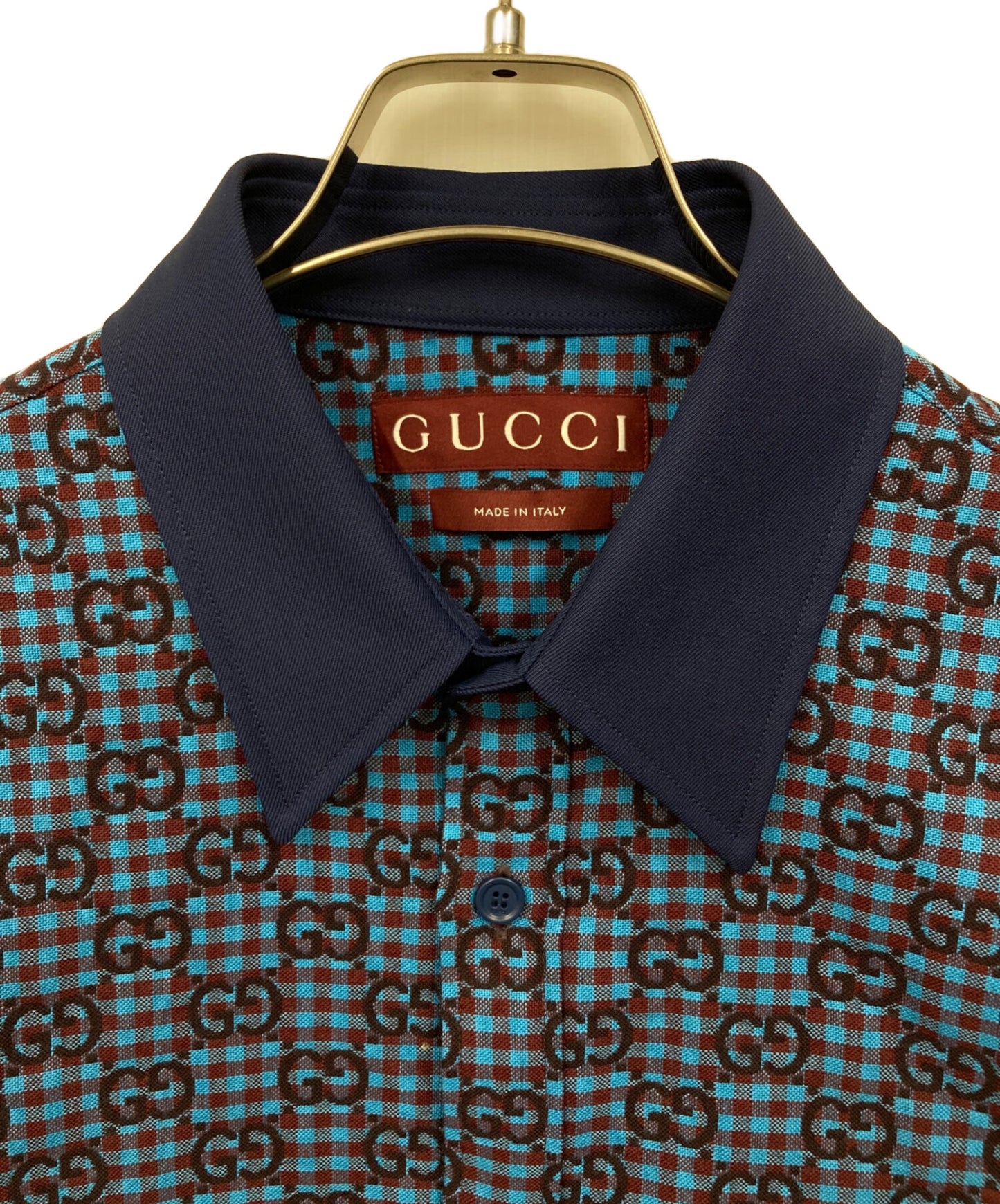 [Pre-owned] GUCCI Gingham Check Cotton-Wool Jacquard Shirt 814715 ZASIZ