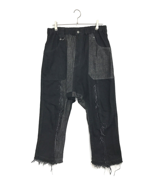 [Pre-owned] s'yte 11oz DENIM PATCHWORK SAROUEL PANTS WITH CUT-OFF HEM UU-P01-816