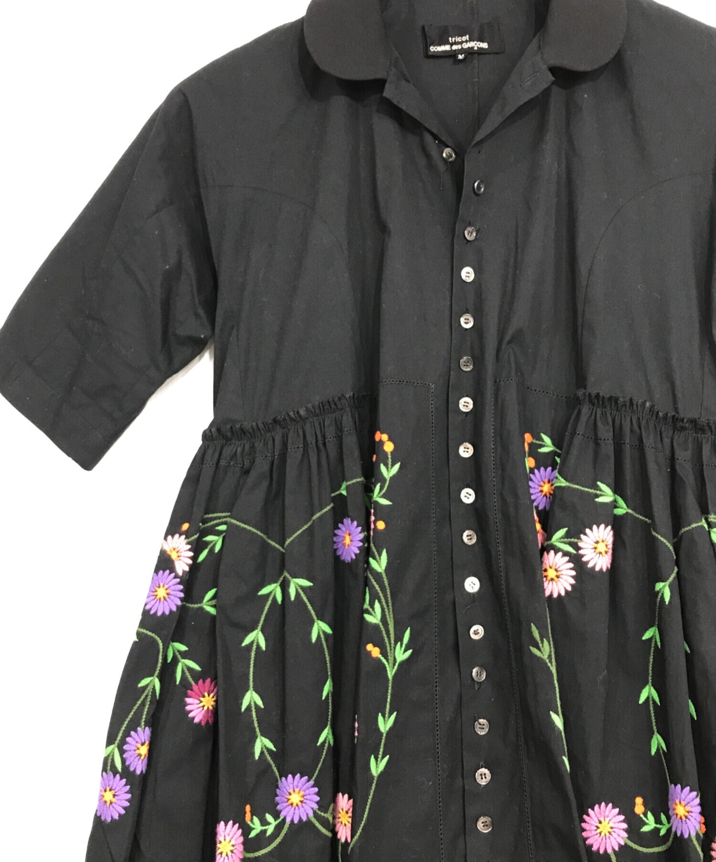 [Pre-owned] tricot COMME des GARCONS Round collar shirt dress with floral embroidery TR-O007