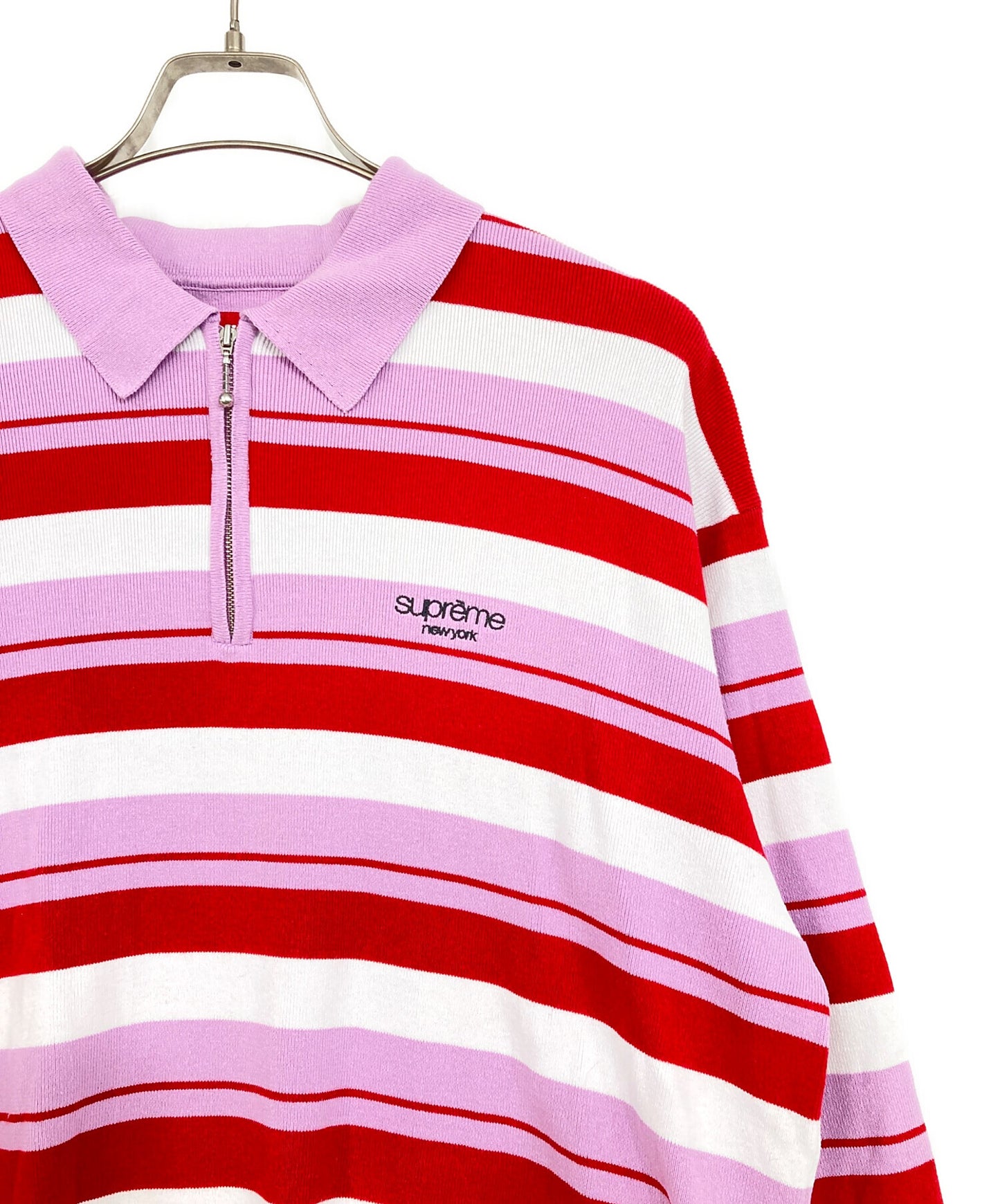 [Pre-owned] SUPREME STRIPE ZIP L/S POLO