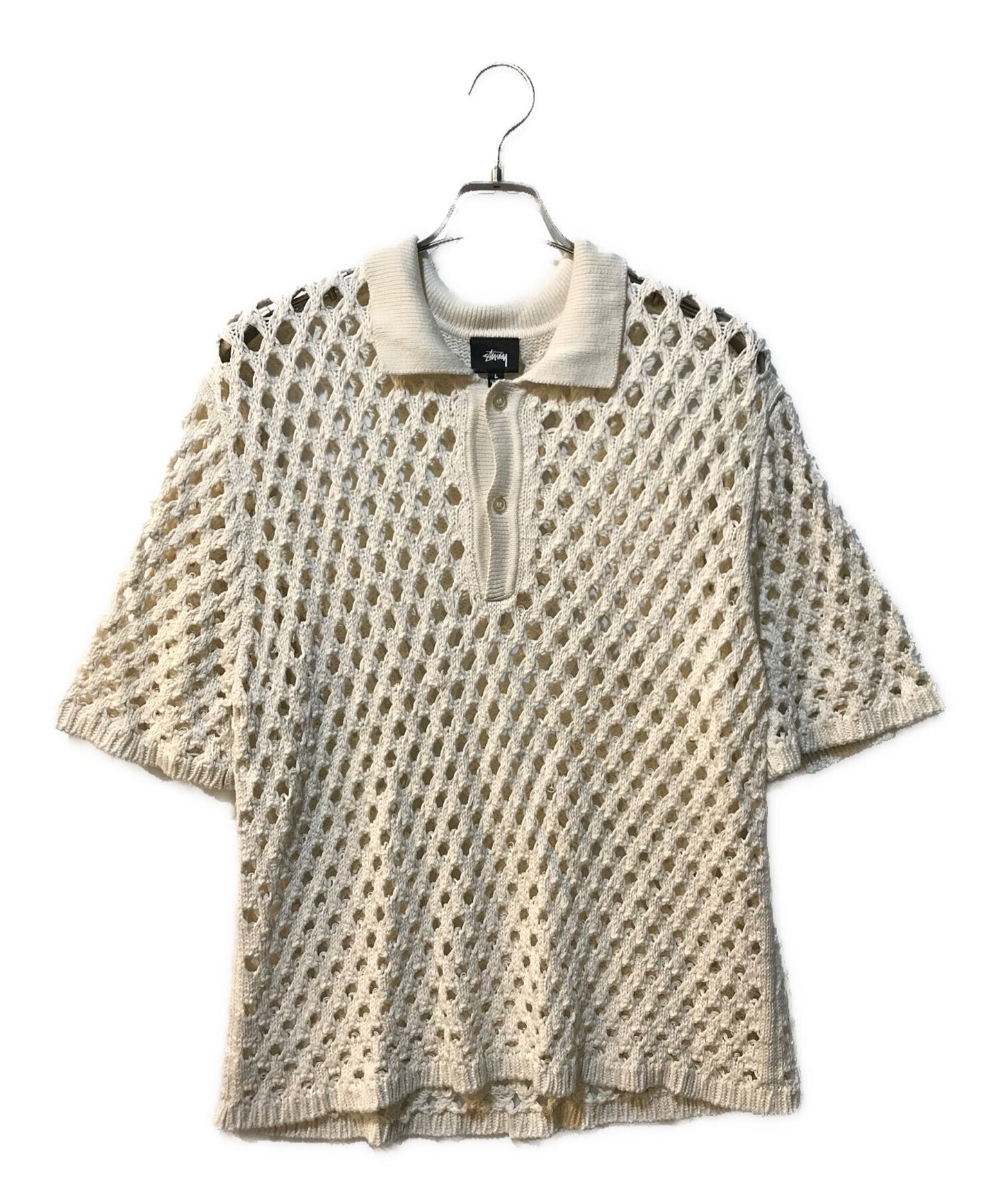 [Pre-owned] stussy Big Mesh Polo Sweater 23SS Short Sleeved Polo Shirt Knit Polo Short Sleeved Cut and Sew Short Sleeved Knit 75261-00