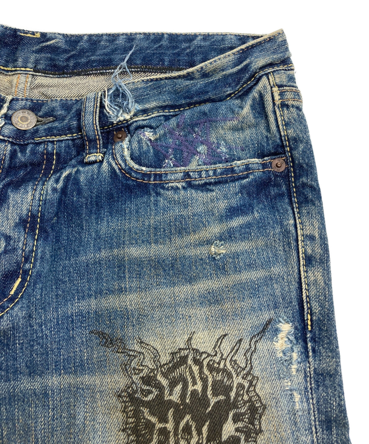 [Pre-owned] Hysteric Glamour Distressed Studded Denim Pants 4AP-1802