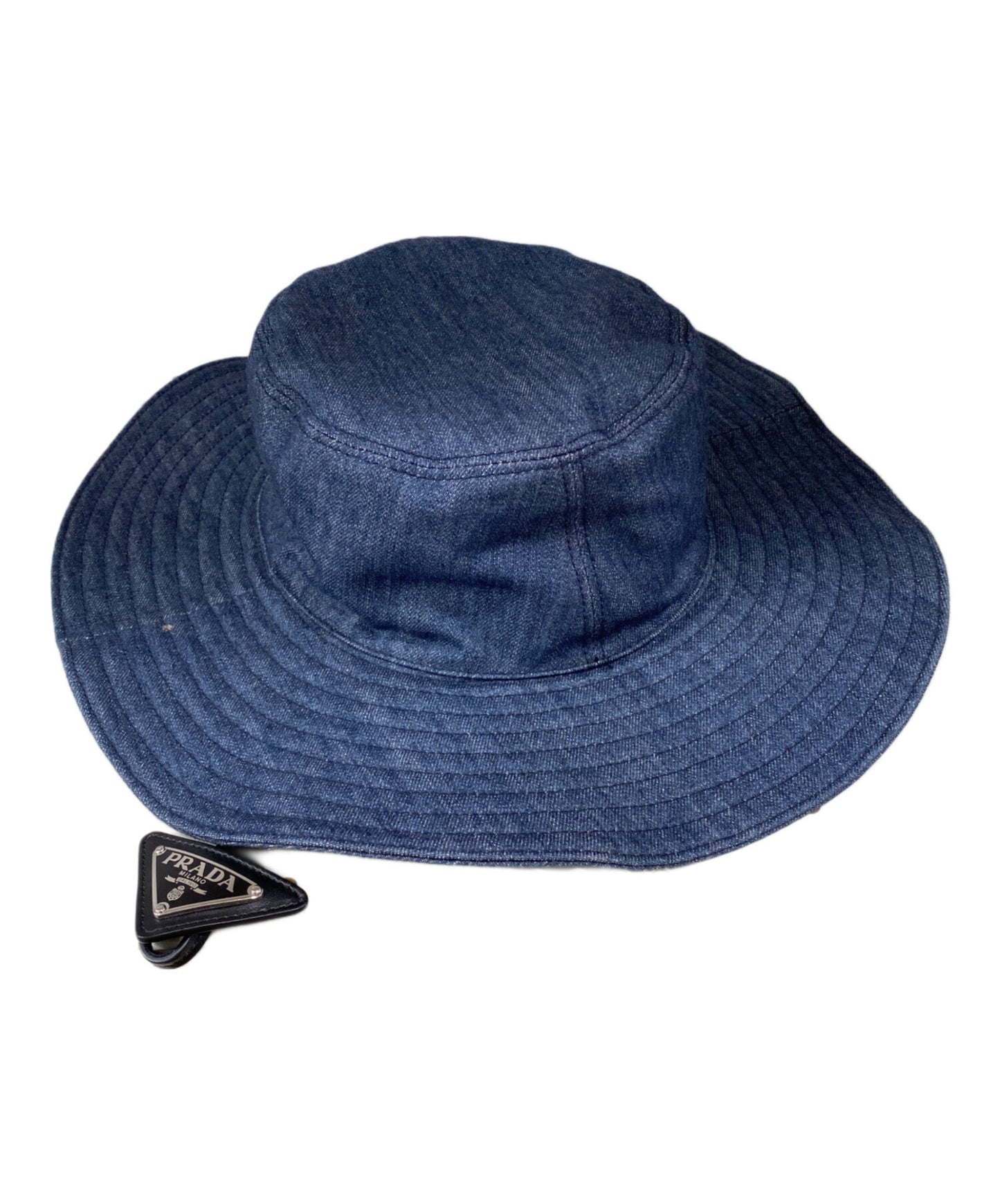 [Pre-owned] PRADA Logo Plate Denim Bucket Hat 1HC250