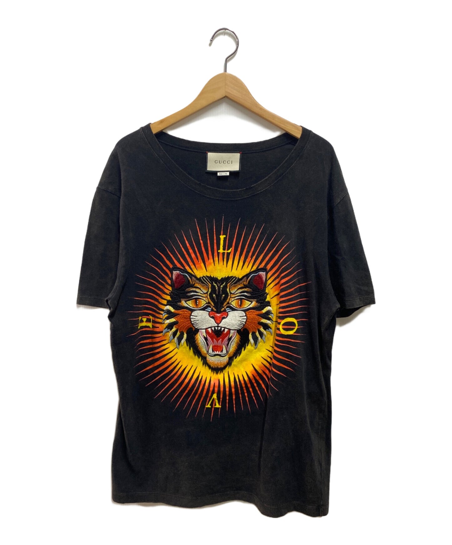 [Pre-owned] GUCCI Vintage Finish Angry Cat T-Shirt 442670 X5U16