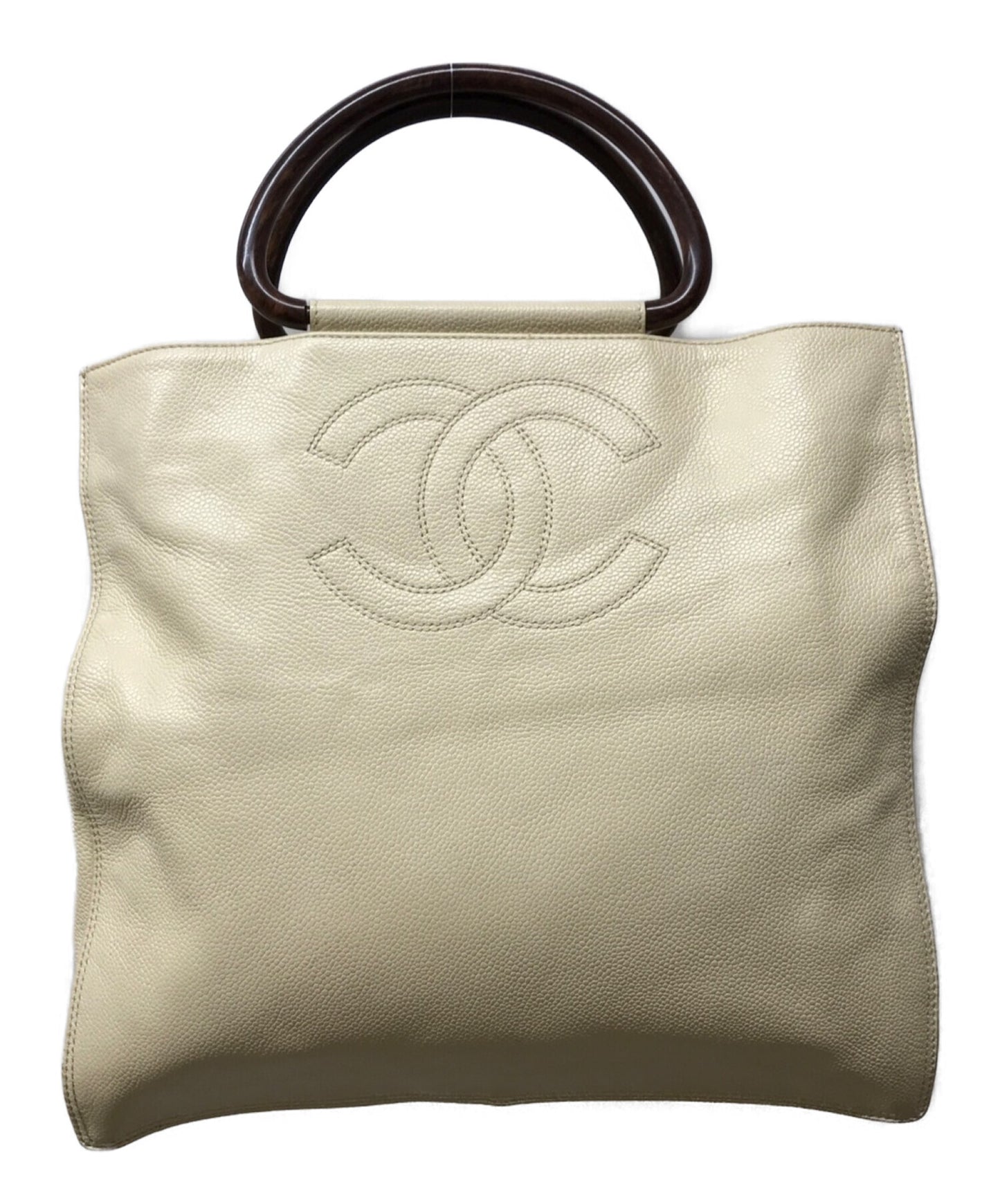 [Pre-owned] CHANEL Wood handle coco mark leather handbag with boutique seal