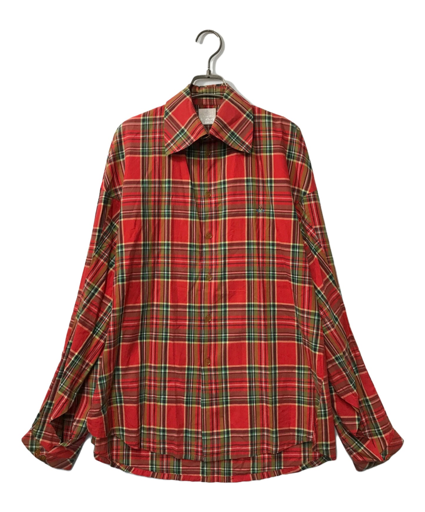 [Pre-owned] Vivienne Westwood Orb Embroidered Flared Check Shirt Vivienne Westwood Vivienne Westwood High Neck Made in Italy Orb Button