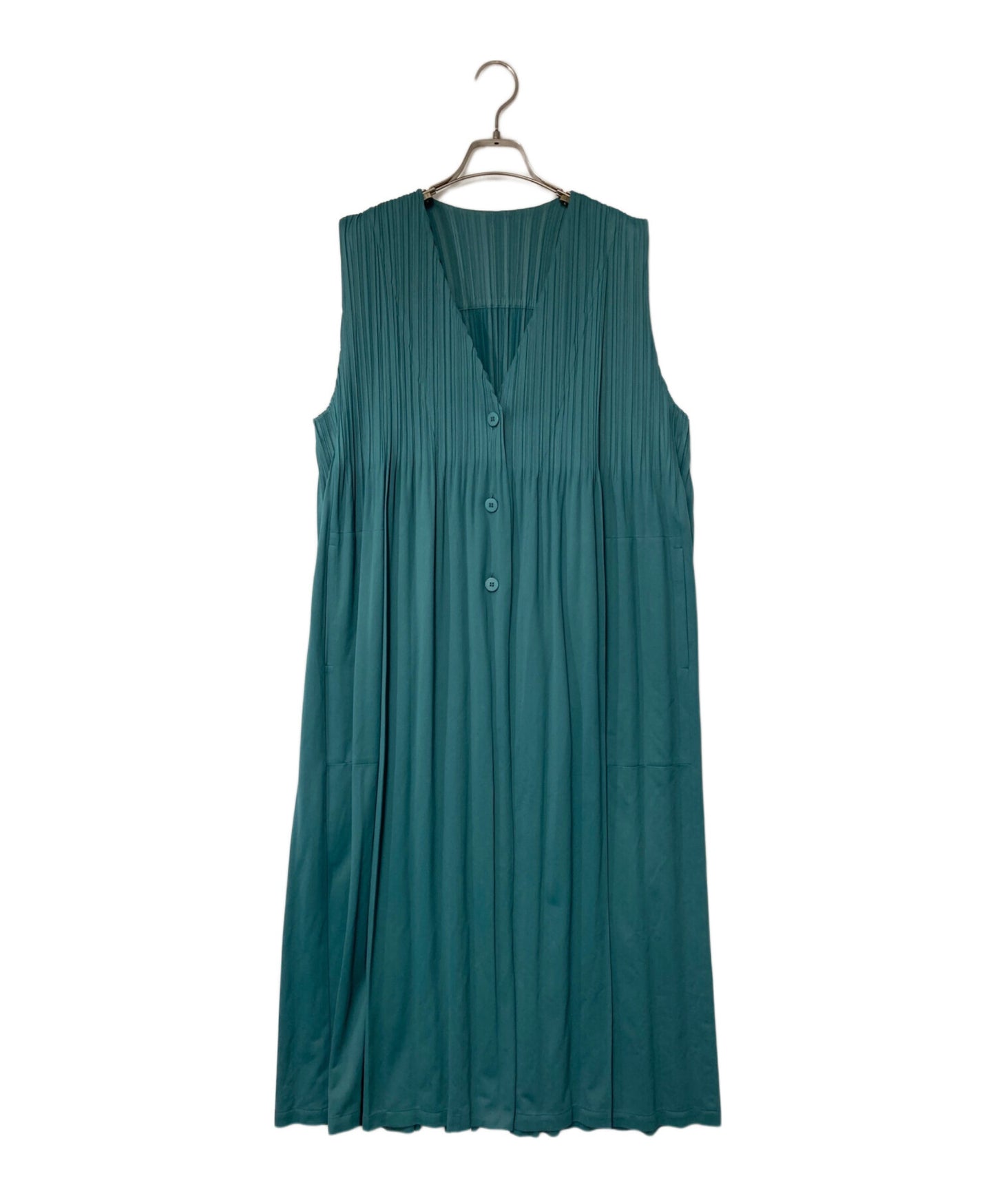 [Pre-owned] PLEATS PLEASE Pleated flared V-neck sleeveless dress PLEATS PLEASE PLEATS PLEASE PP73-JE503 green PP73-JE503