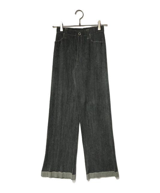 [Pre-owned] PLEATS PLEASE Denim Pleated Pants / PP71-JF623 / Stitching / Belt Loops / Front Button / Hem Switching / Made in Japan PP71-JF623