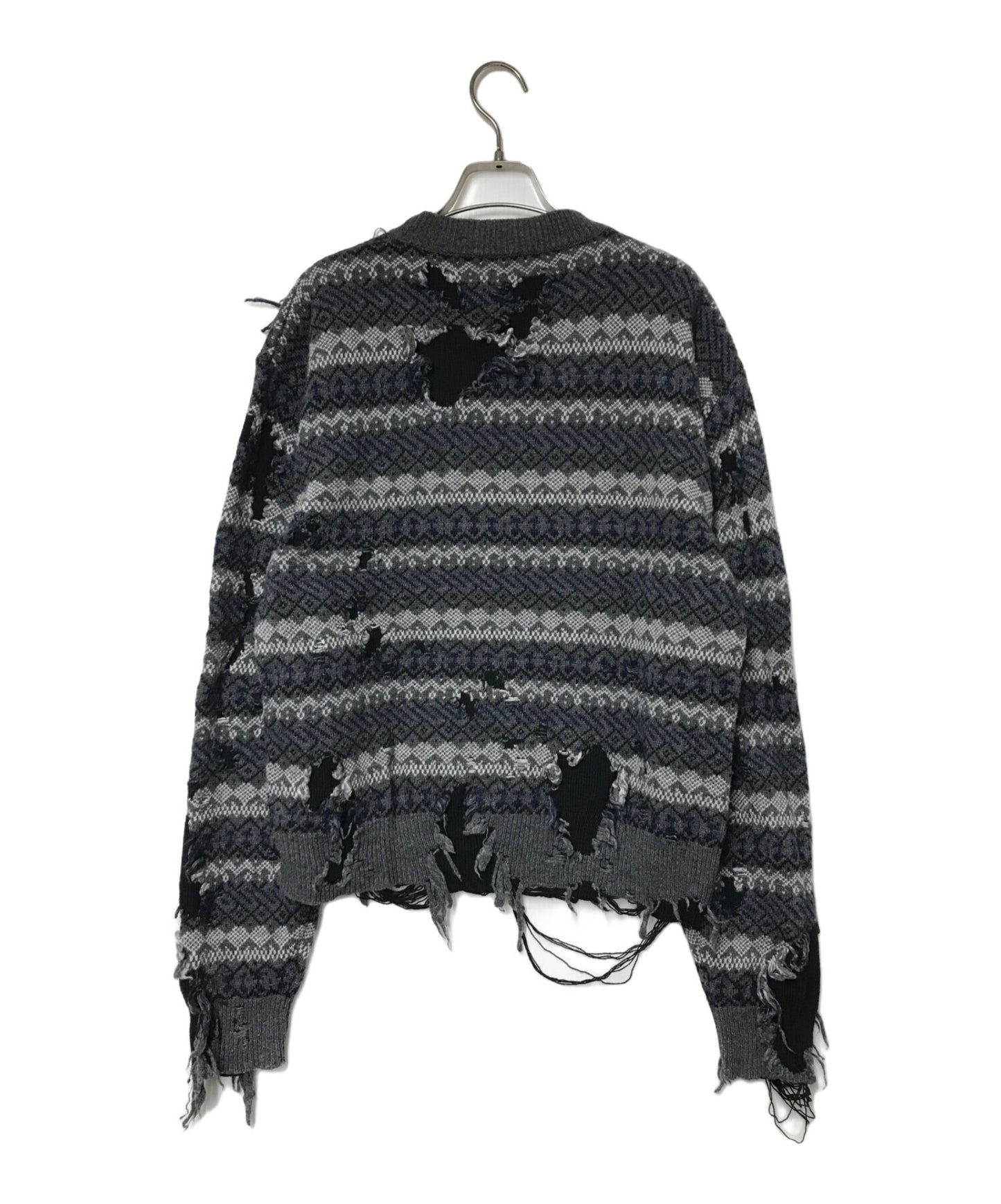 [Pre-owned] BALENCIAGA Destroy Damage Knit Grey x Black Grey x Black JP57 2021 00115 663872 T1609 Logo Embroidery UNIFIT 663872 T1609