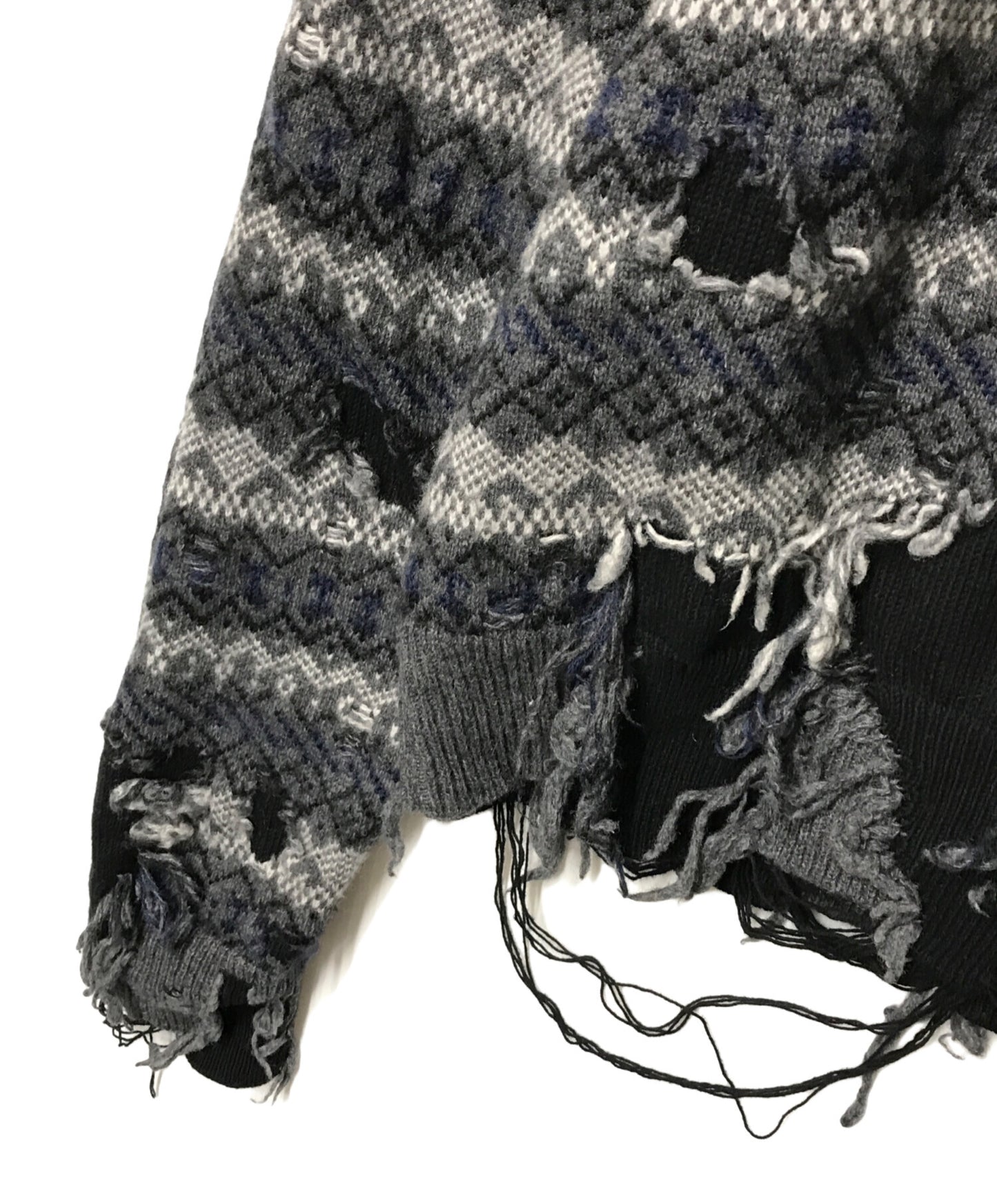 [Pre-owned] BALENCIAGA Destroy Damage Knit Grey x Black Grey x Black JP57 2021 00115 663872 T1609 Logo Embroidery UNIFIT 663872 T1609
