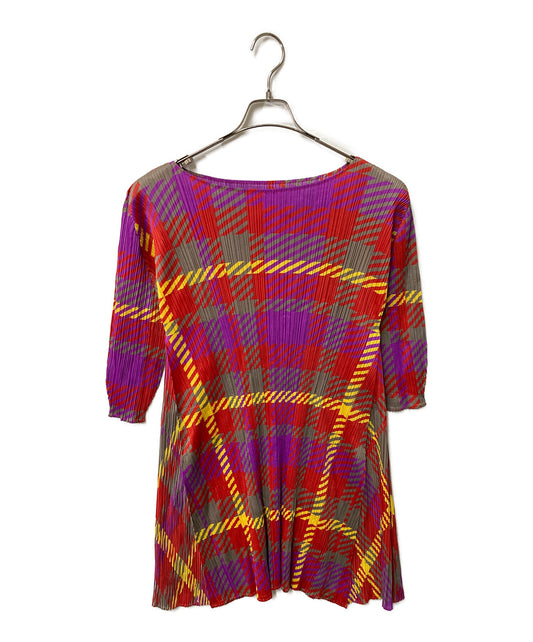 [Pre-owned] PLEATS PLEASE All-Over Print Dress, Checkered, Knee-Length, Tunic, All-Over Print, Flared PP43-JH685