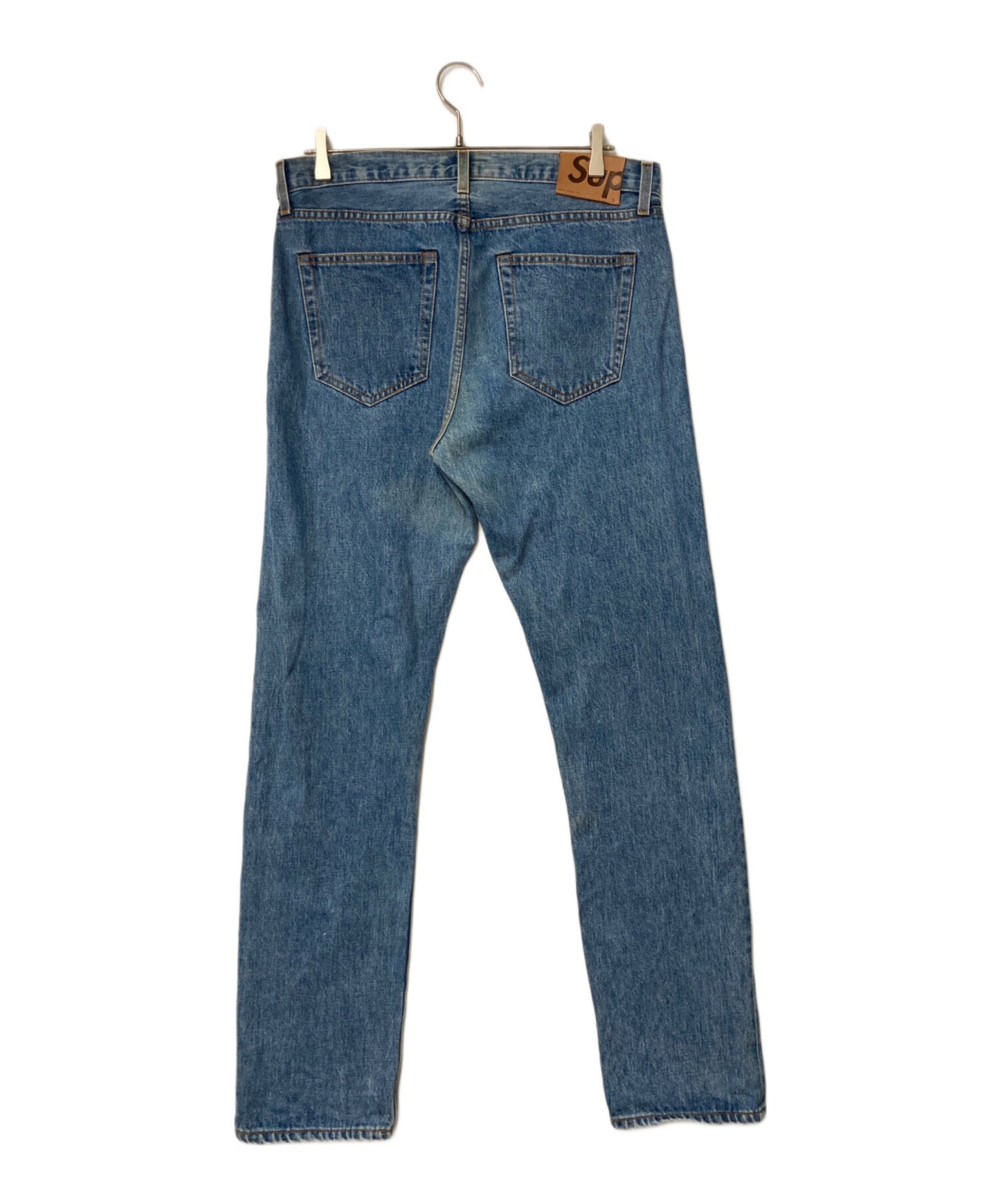 [Pre-owned] SUPREME Slim-Fit Denim Pants, Made in the USA, Button Fly, Selvedge Denim, Logo Patch