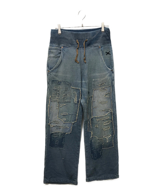 [Pre-owned] KAPITAL Ragged-finished patchwork sweatshirt denim pants