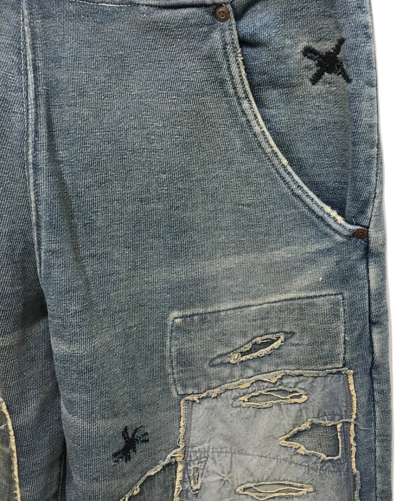 [Pre-owned] KAPITAL Ragged-finished patchwork sweatshirt denim pants